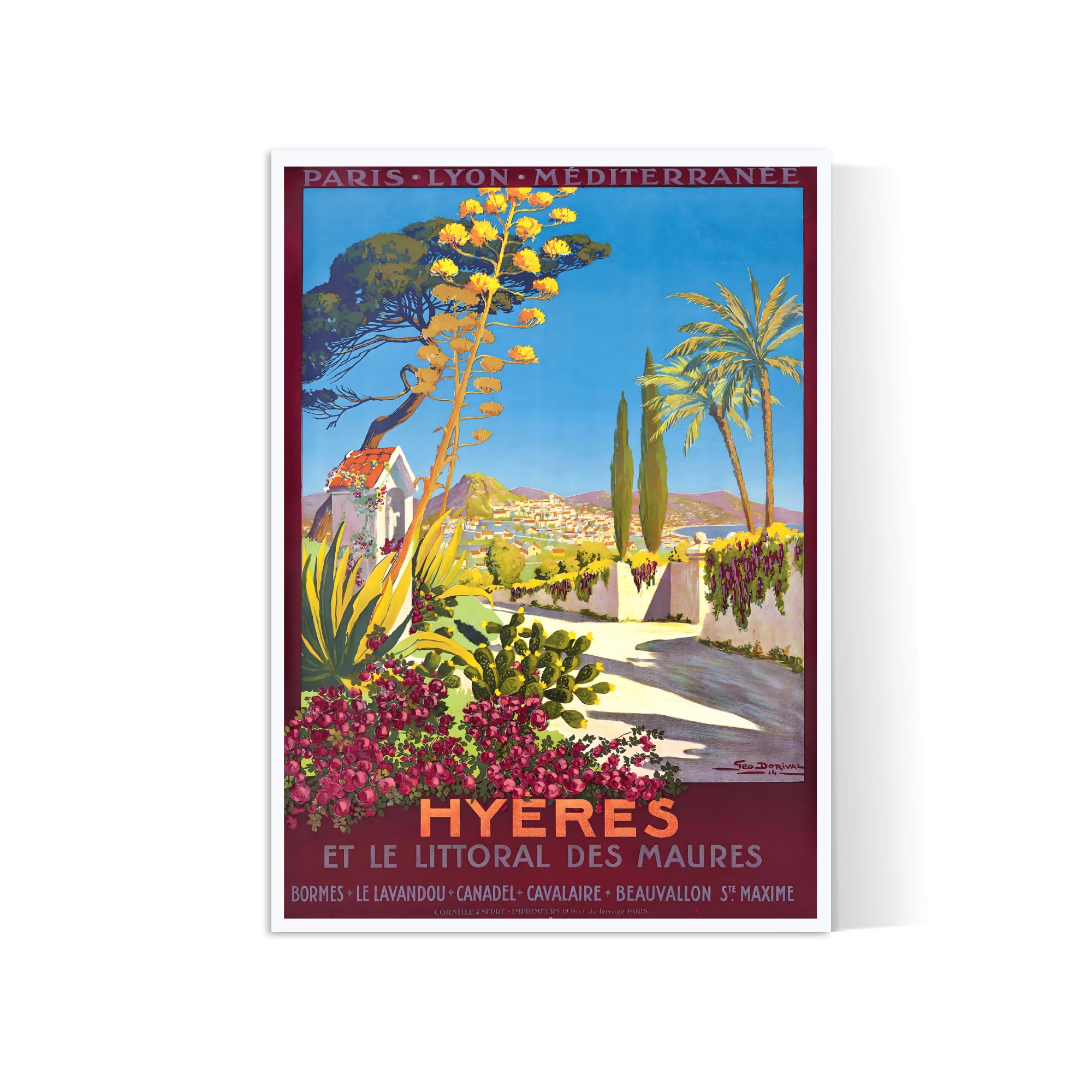 Affiche ville vintage "Hyères" - Geo Dorival - Haute Définition - papier mat 230gr/m²