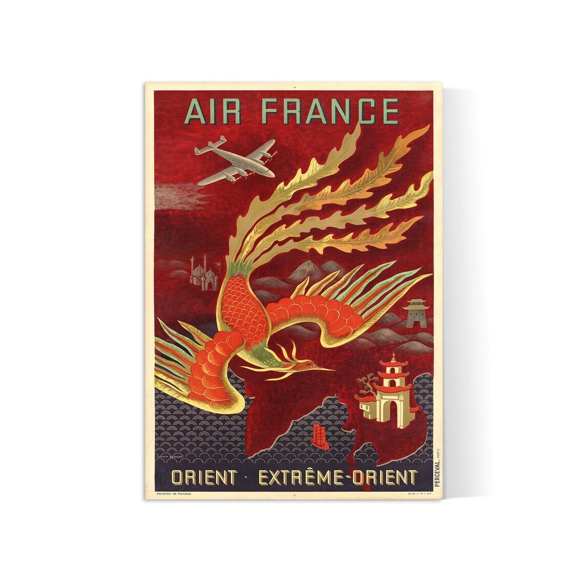 Affiche Air France "Orient - Extrême Orient" - Vintage - Haute Définition - papier mat 230gr/m2 - Poster Vintage