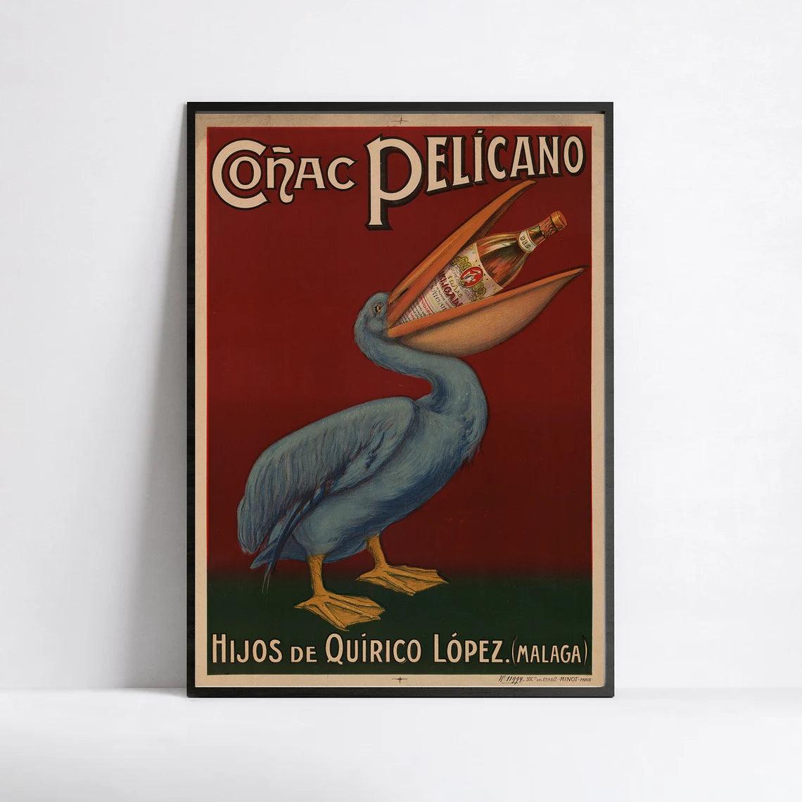 Affiche alcool vintage "Cognac Pelicano" - Art Nouveau - Haute Définition - papier mat 230gr/m2 - Poster Vintage