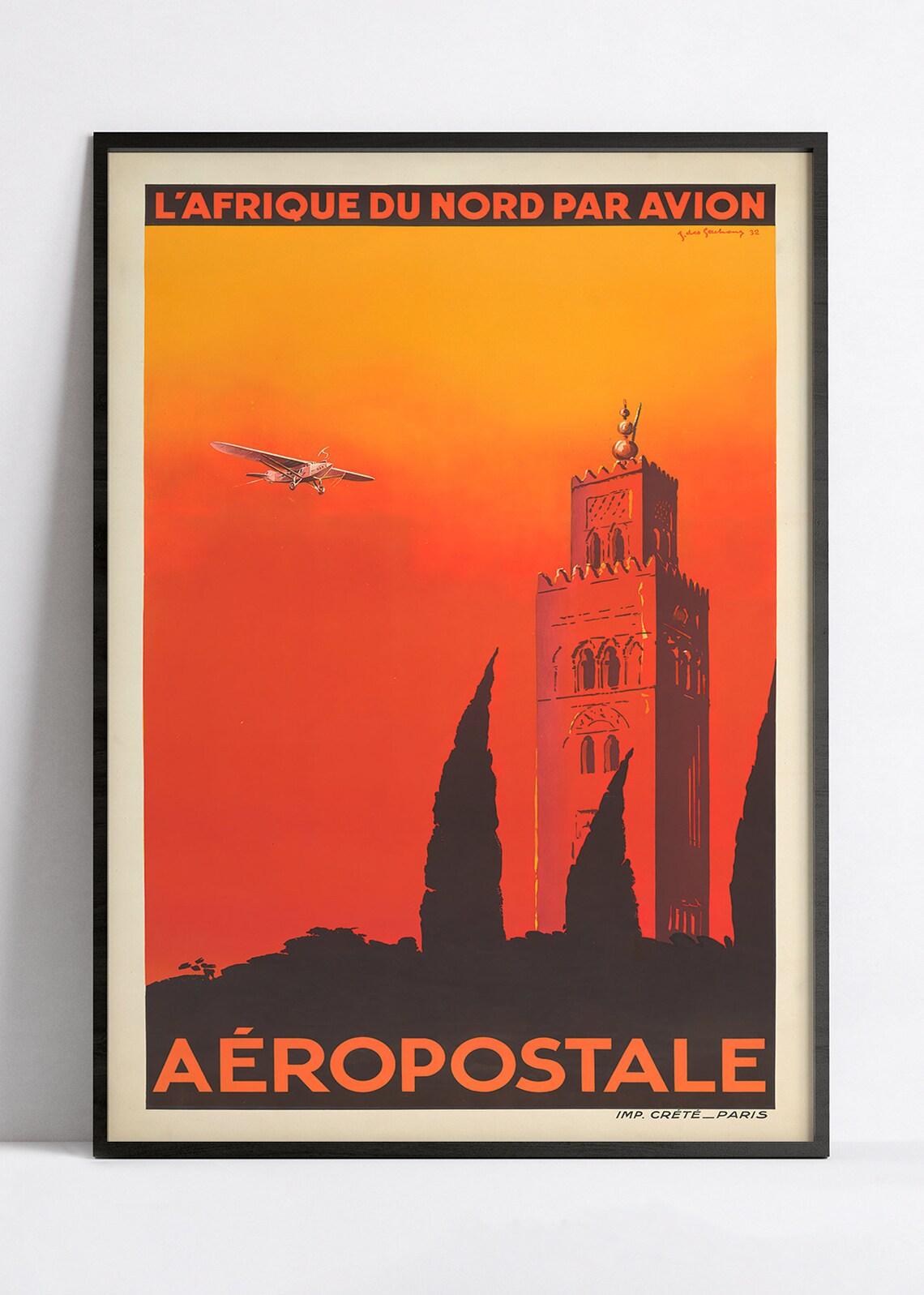Affiche aviation vintage "Aéropostale - Afrique du Nord" - Jacques des Gachons - Haute Définition - papier mat 230gr/m2 - Poster Vintage