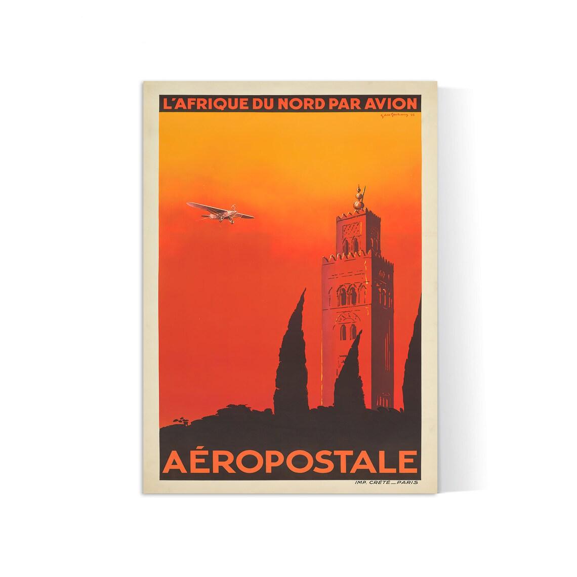 Affiche aviation vintage "Aéropostale - Afrique du Nord" - Jacques des Gachons - Haute Définition - papier mat 230gr/m2 - Poster Vintage