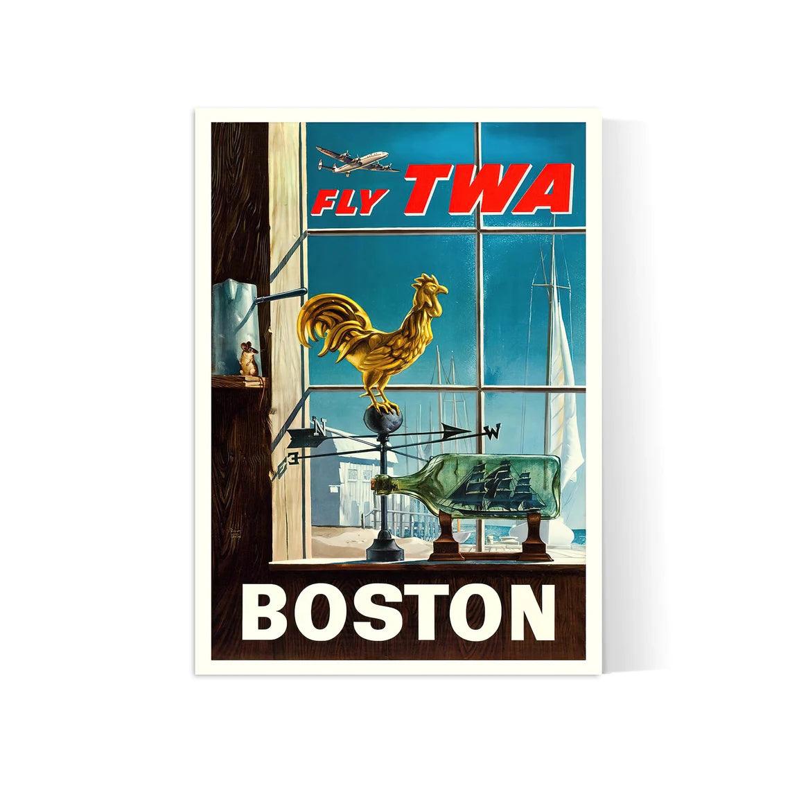 Affiche aviation vintage "Boston" TWA - Haute Définition - papier mat 230gr/m2 - Poster Vintage