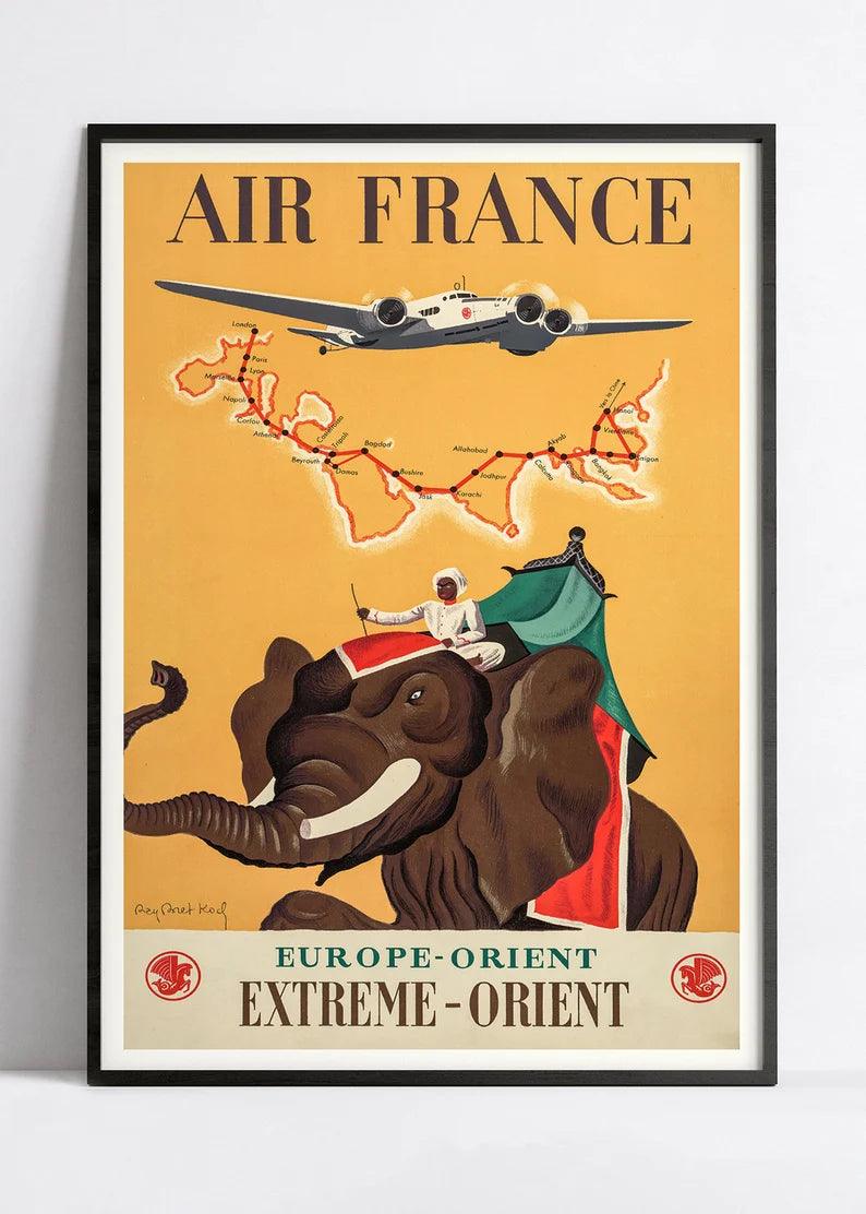 Affiche aviation vintage "Europe-Orient" - Air France - Haute Définition - papier mat 230gr/m2 - Poster Vintage