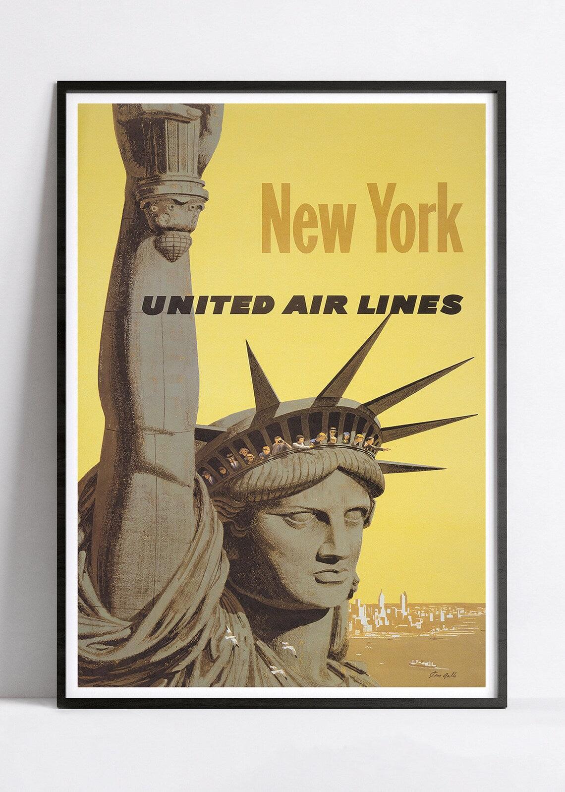 Affiche aviation vintage "New York" - United Airlines - Haute Définition - papier mat 230gr/m2 - Poster Vintage