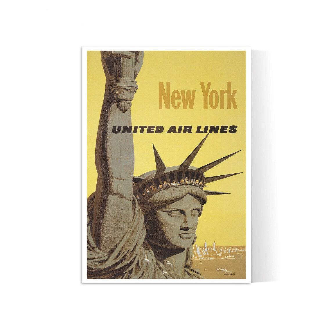 Affiche aviation vintage "New York" - United Airlines - Haute Définition - papier mat 230gr/m2 - Poster Vintage