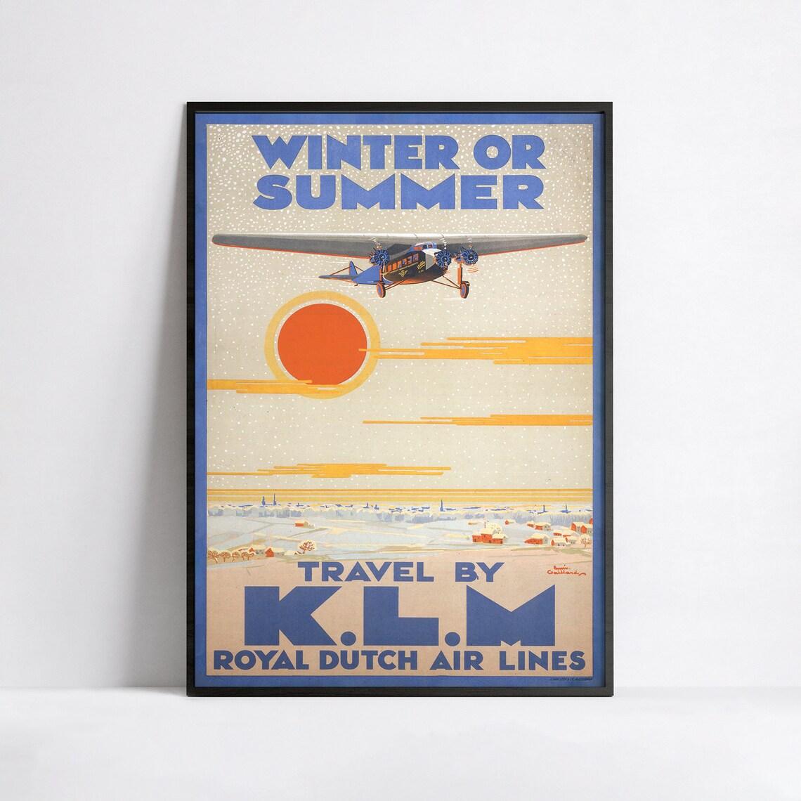 Affiche aviation vintage "Winter or Summer" - KLM - Haute Définition - papier mat 230gr/m² - Poster Vintage
