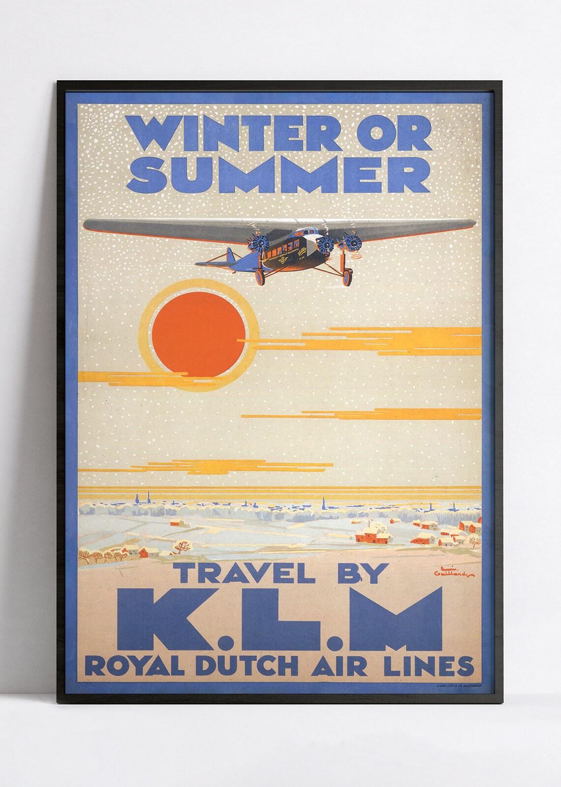 Affiche aviation vintage "Winter or Summer" - KLM - Haute Définition - papier mat 230gr/m² - Poster Vintage