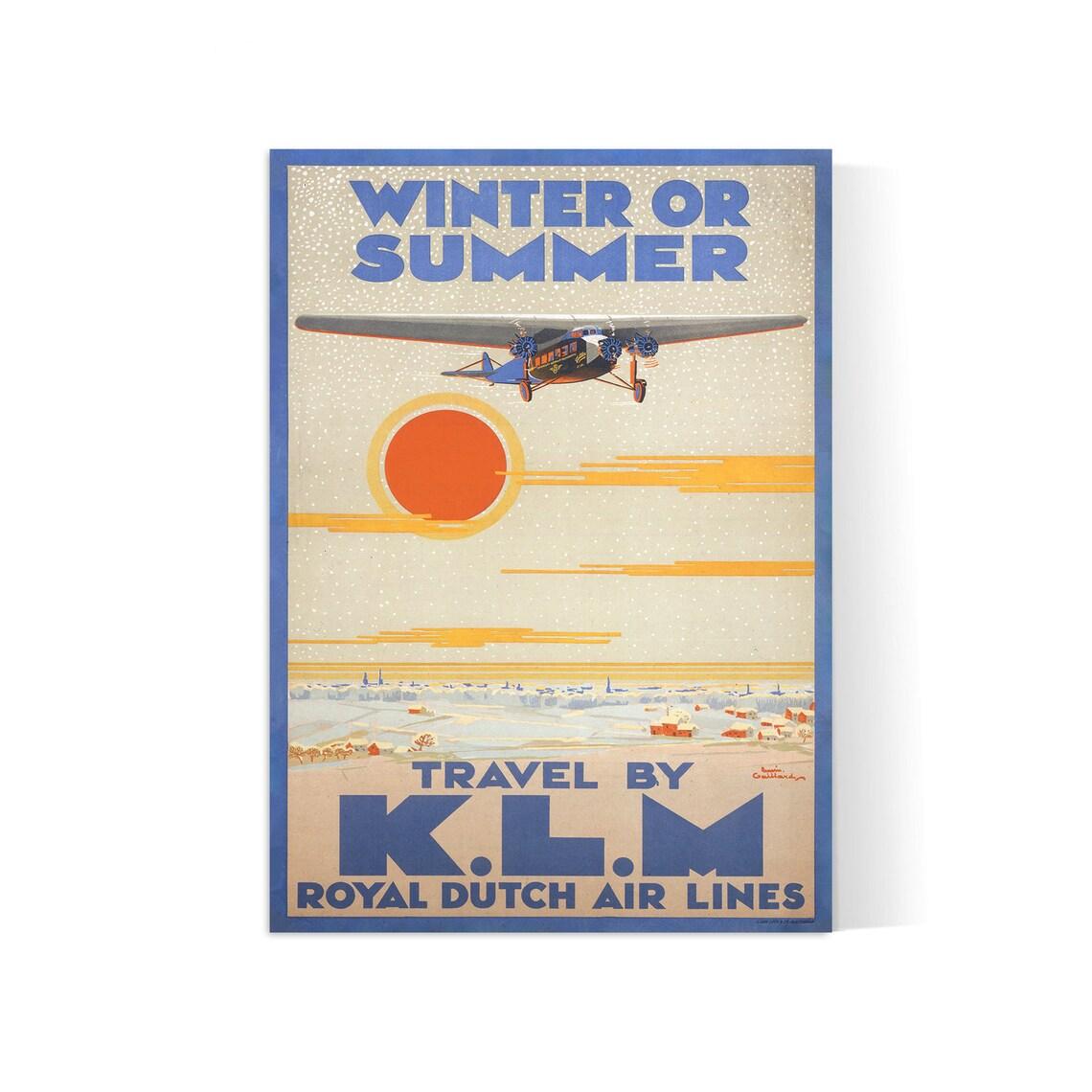 Affiche aviation vintage "Winter or Summer" - KLM - Haute Définition - papier mat 230gr/m² - Poster Vintage