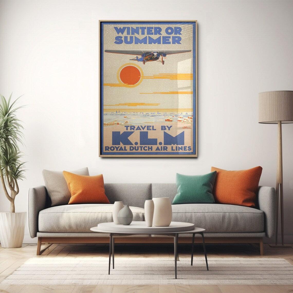 Affiche aviation vintage "Winter or Summer" - KLM - Haute Définition - papier mat 230gr/m² - Poster Vintage