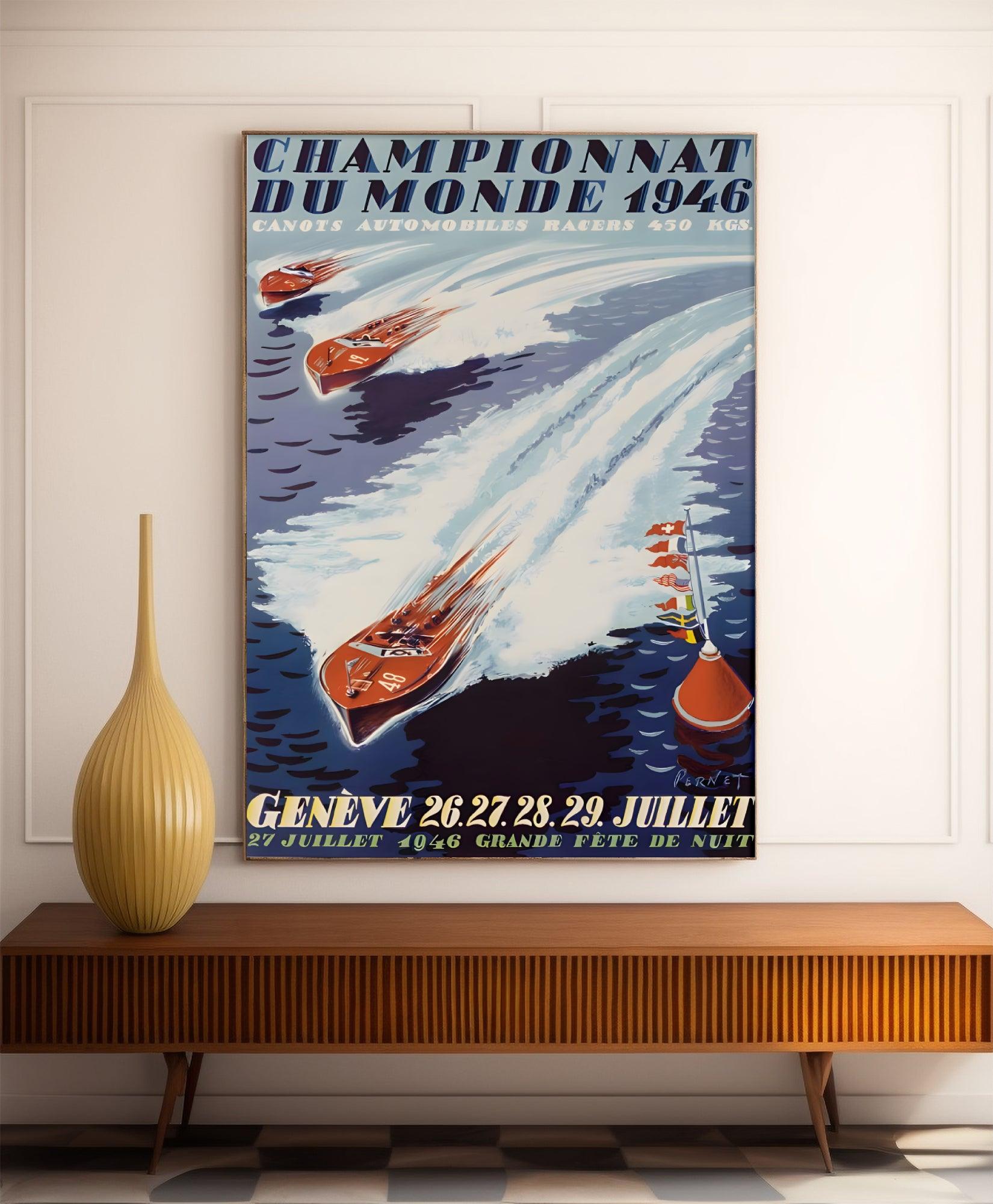 Affiche bateau vintage "Championnats du monde 1946"- Haute Définition - papier mat 230gr/m² - Poster Vintage
