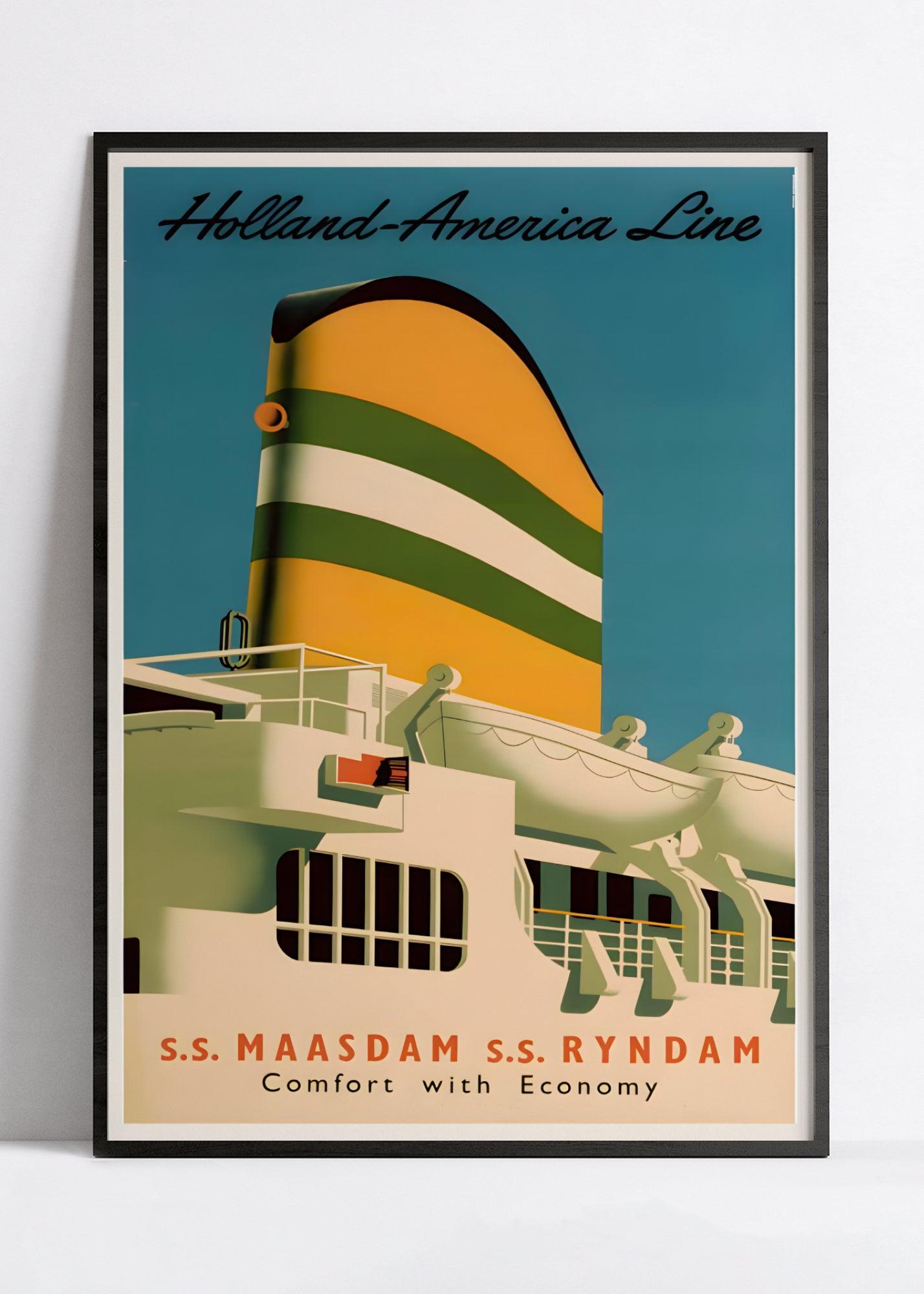 Affiche bateau vintage "Holland America Line" - Haute Définition - papier mat 230gr/m² - Poster Vintage