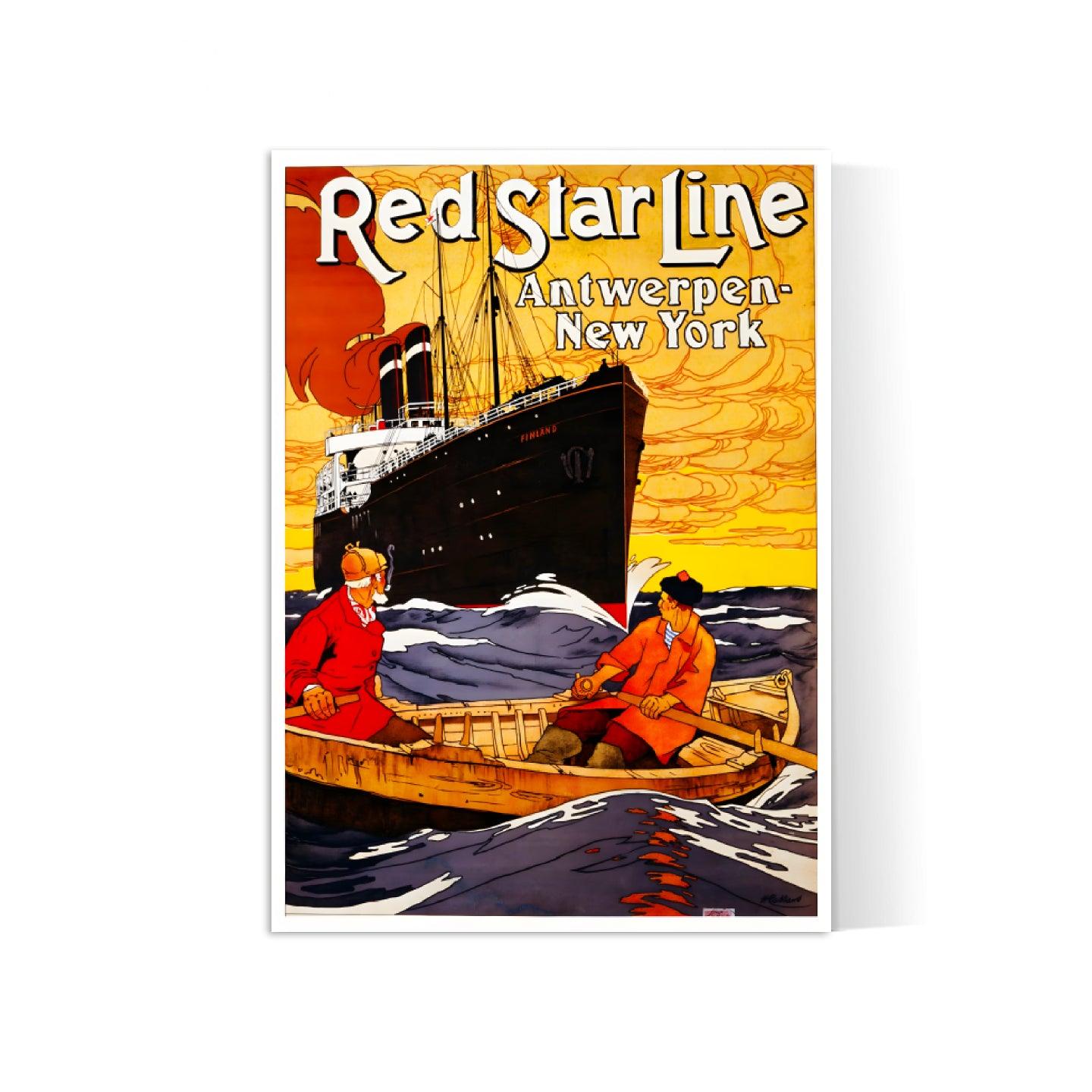 Affiche bateau vintage "Red Star Line" - Henri Cassiers - Haute Définition - papier mat 230gr/m² - Poster Vintage