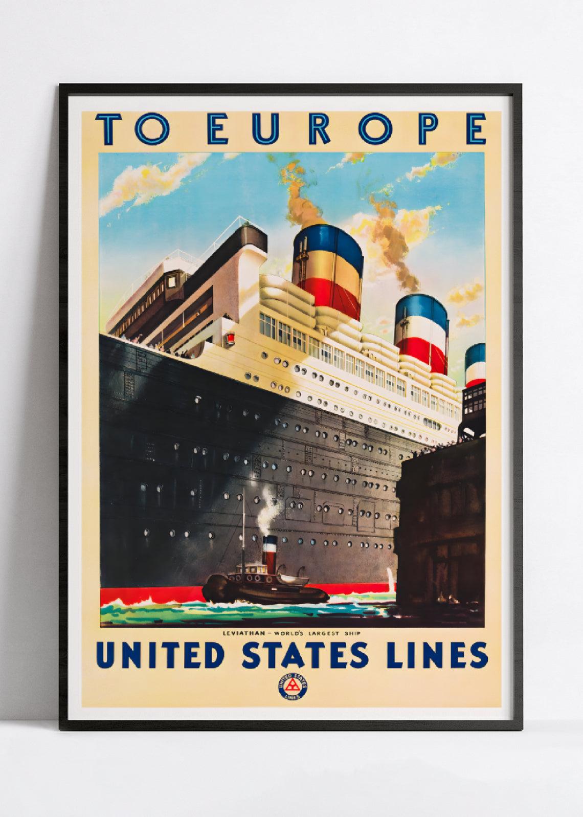 Affiche bateau vintage "United States Lines" - Haute Définition - papier mat 230gr/m² - Poster Vintage