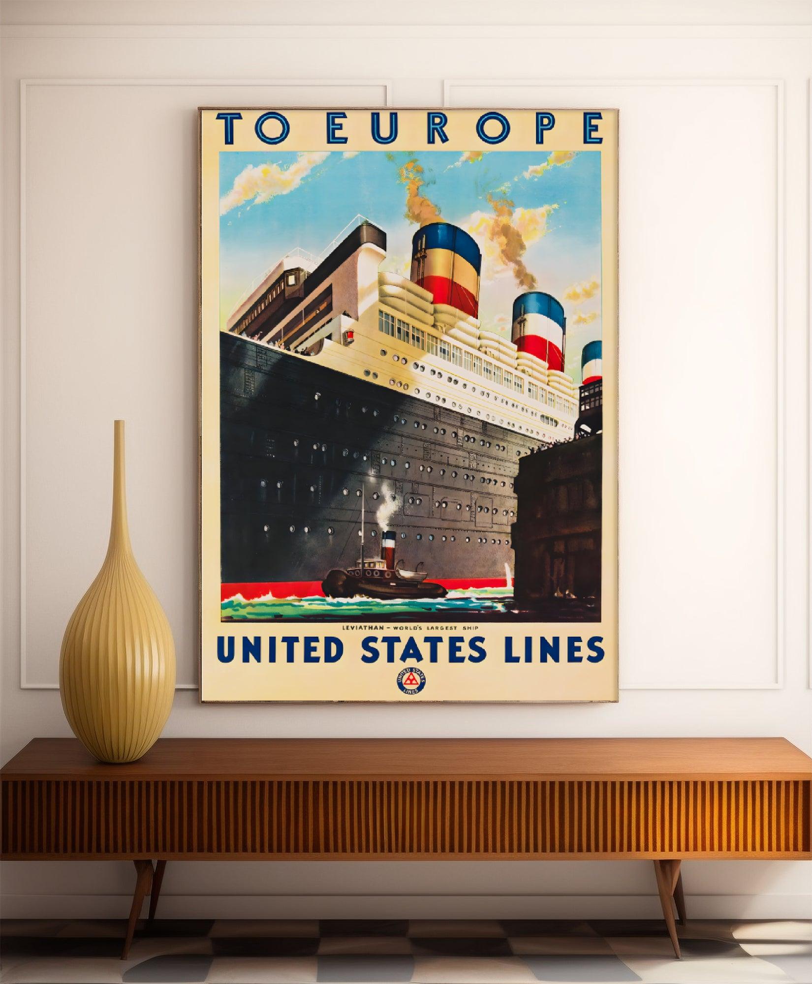 Affiche bateau vintage "United States Lines" - Haute Définition - papier mat 230gr/m² - Poster Vintage