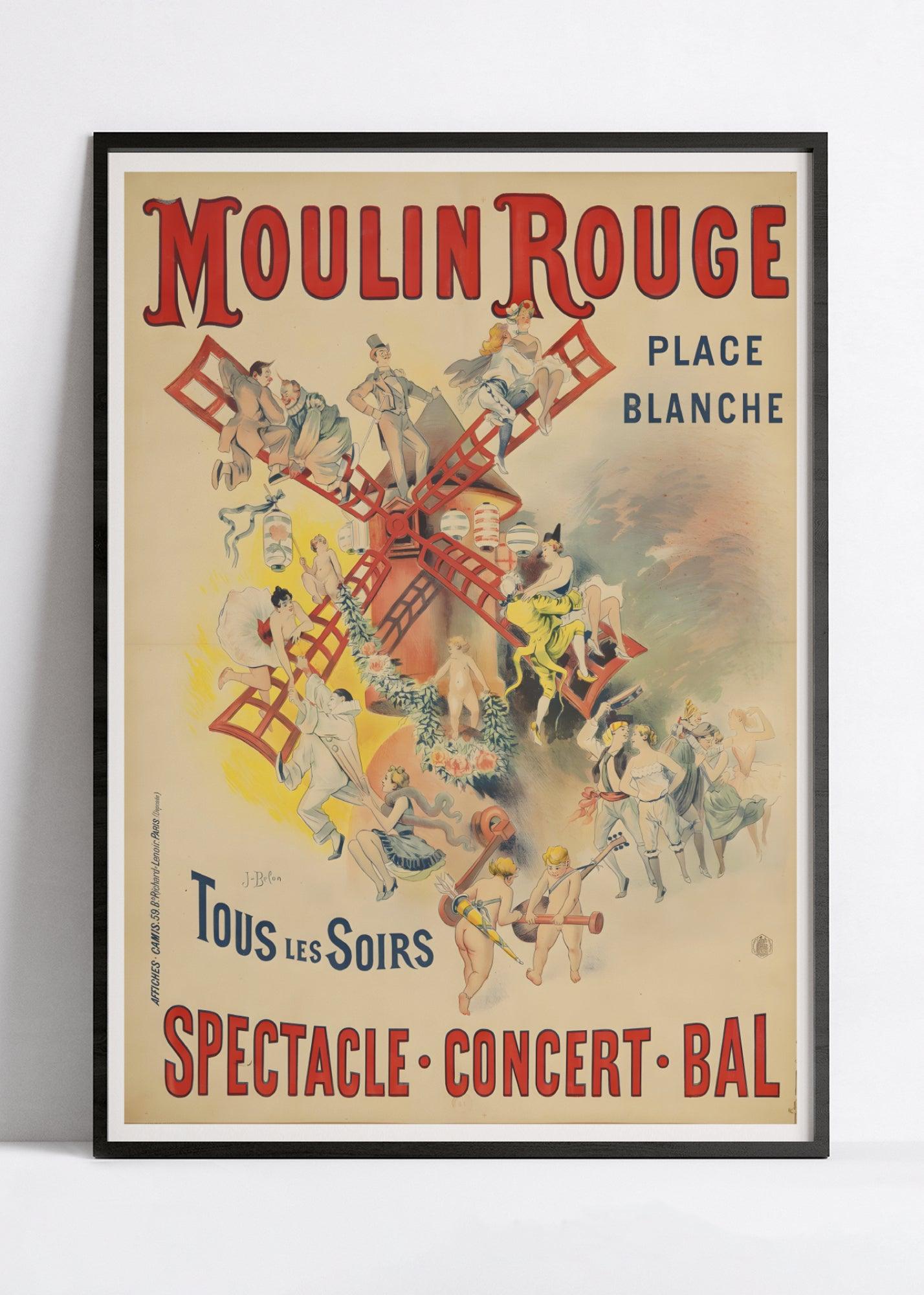 Affiche cabaret vintage "Moulin Rouge" - José Belon - Haute Définition - papier mat 230gr/m² - Poster Vintage