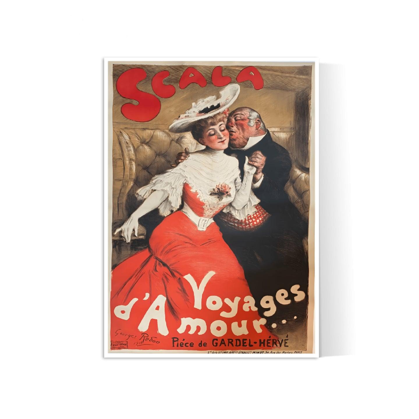 Affiche cabaret vintage "Scala - voyages d'amour" - Georges Redon - Haute Définition - papier mat 230gr/m² - Poster Vintage