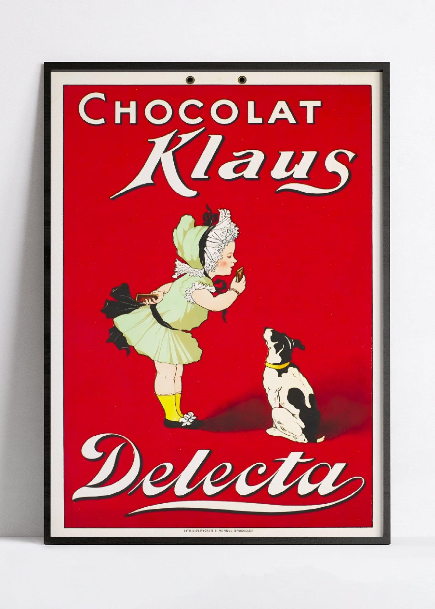 Affiche cuisine vintage "Chocolat Klaus Delecta" - Haute Définition - papier mat 230gr/m² - Poster Vintage