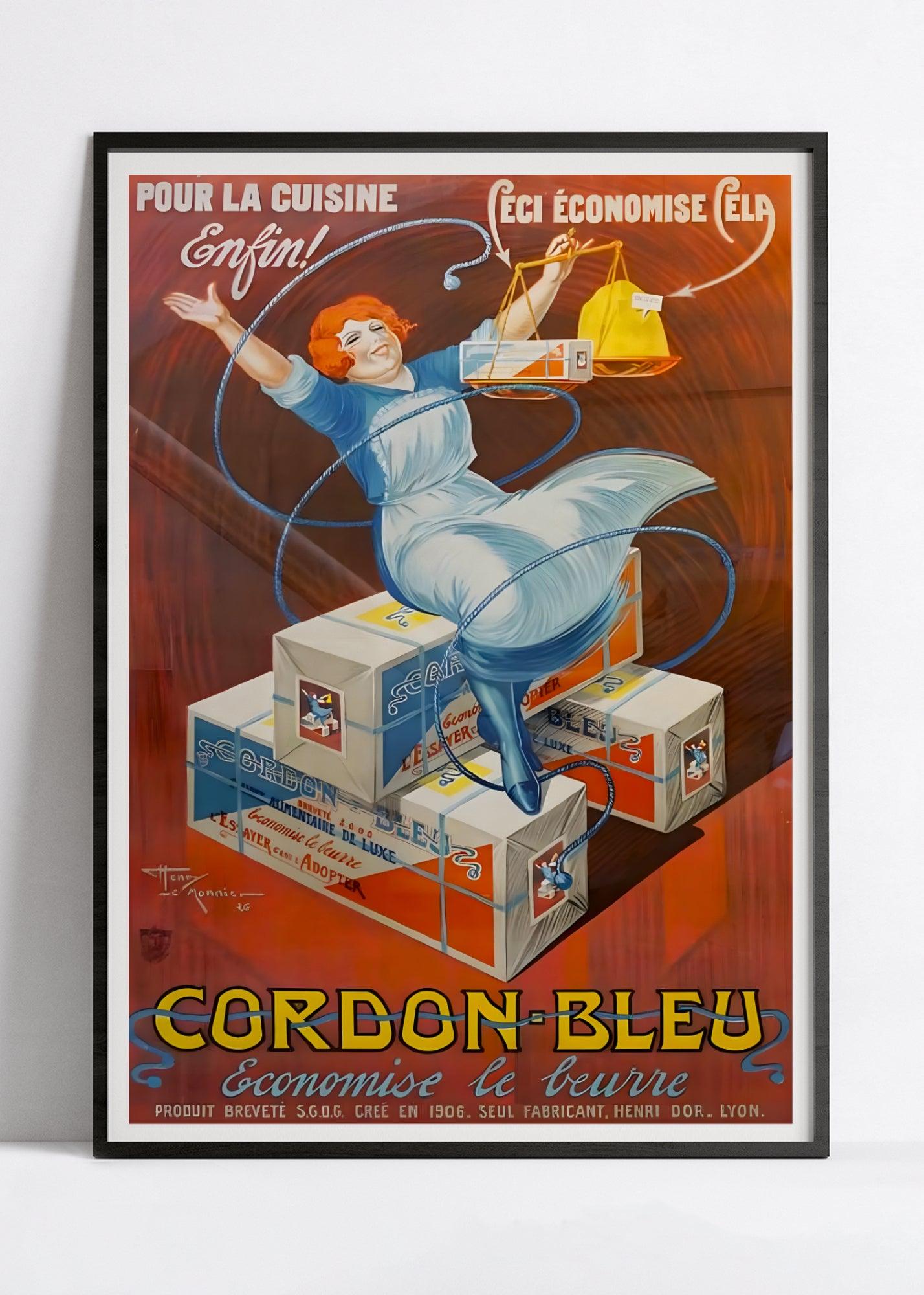 Affiche cuisine vintage "Cordon Bleu" - Le Monnier - Haute Définition - papier mat 230gr/m² - Poster Vintage