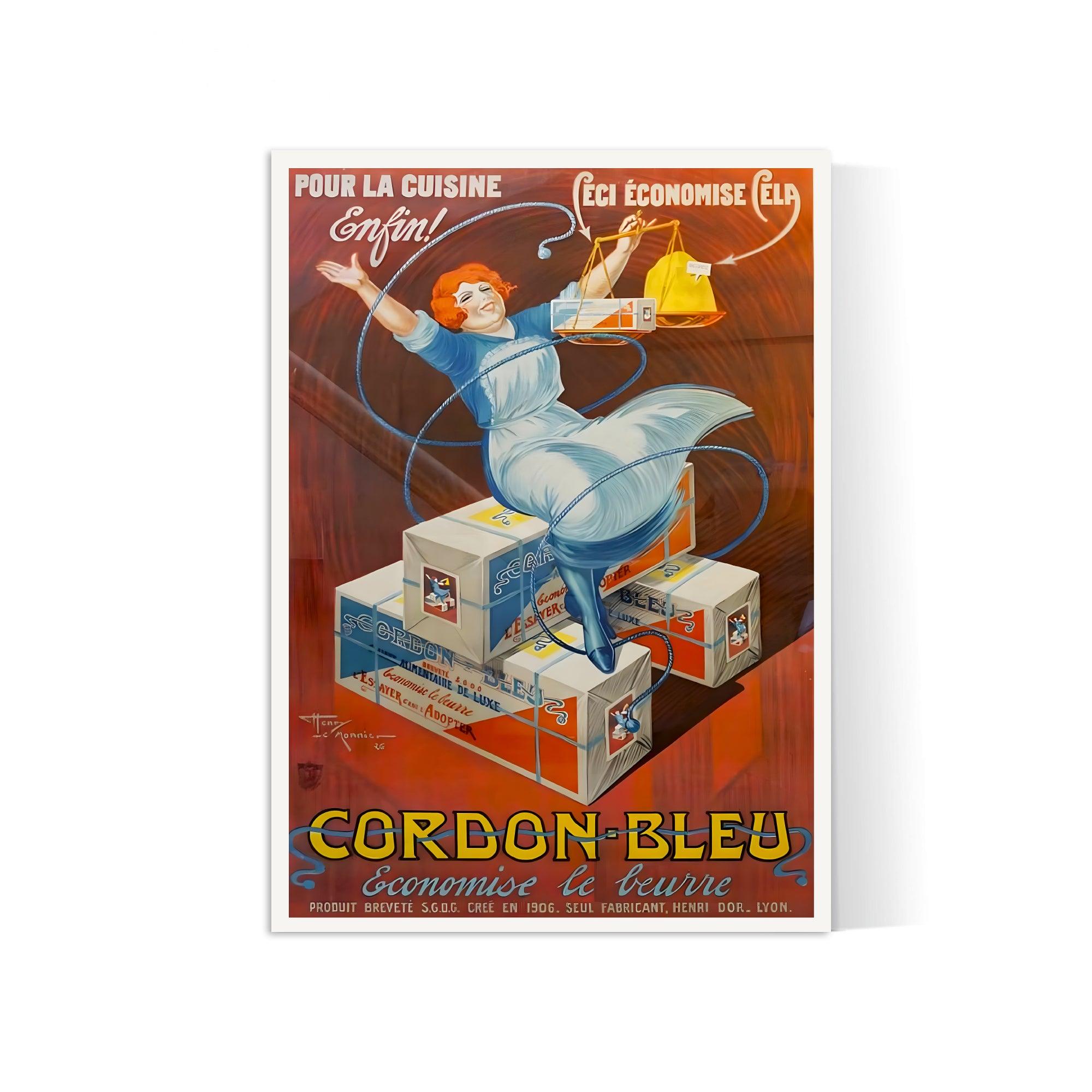 Affiche cuisine vintage "Cordon Bleu" - Le Monnier - Haute Définition - papier mat 230gr/m² - Poster Vintage