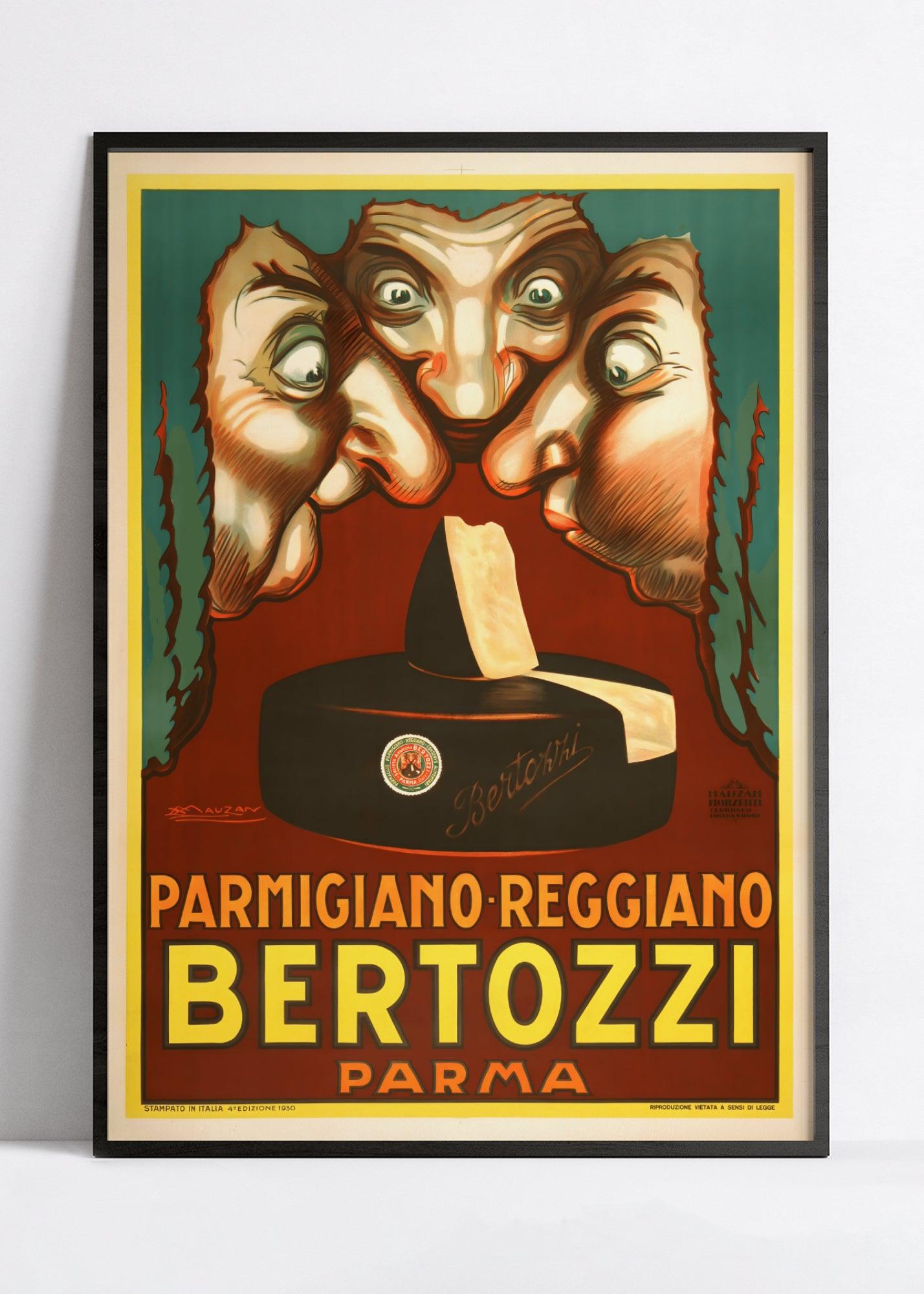 Affiche cuisine vintage "Parmigiano regianno Bertozzi"- Achille Mauzan- Haute Définition - papier mat 230gr/m² - Poster Vintage