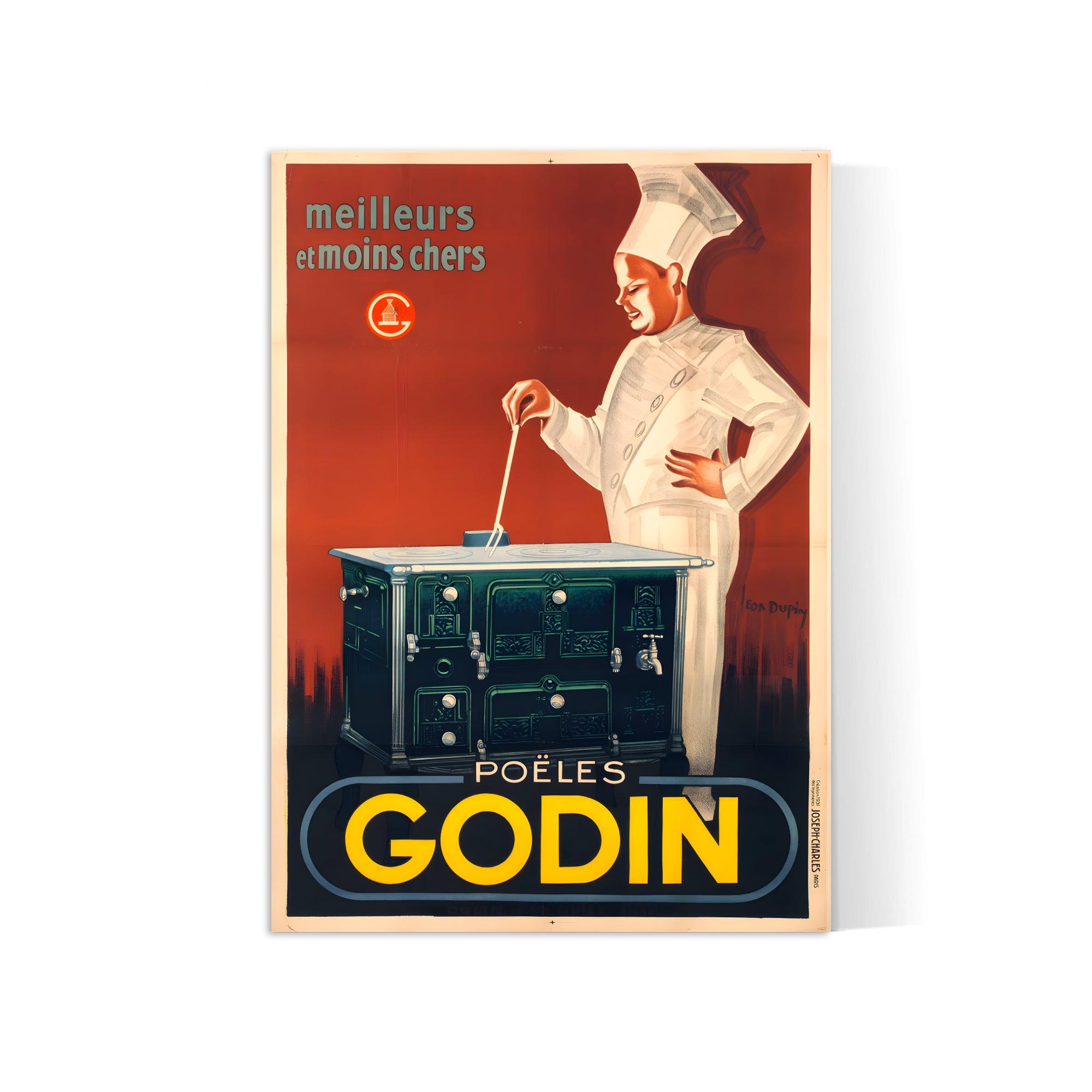 Affiche cuisine vintage "Poëles Godin" - Haute Définition - papier mat 230gr/m² - Poster Vintage
