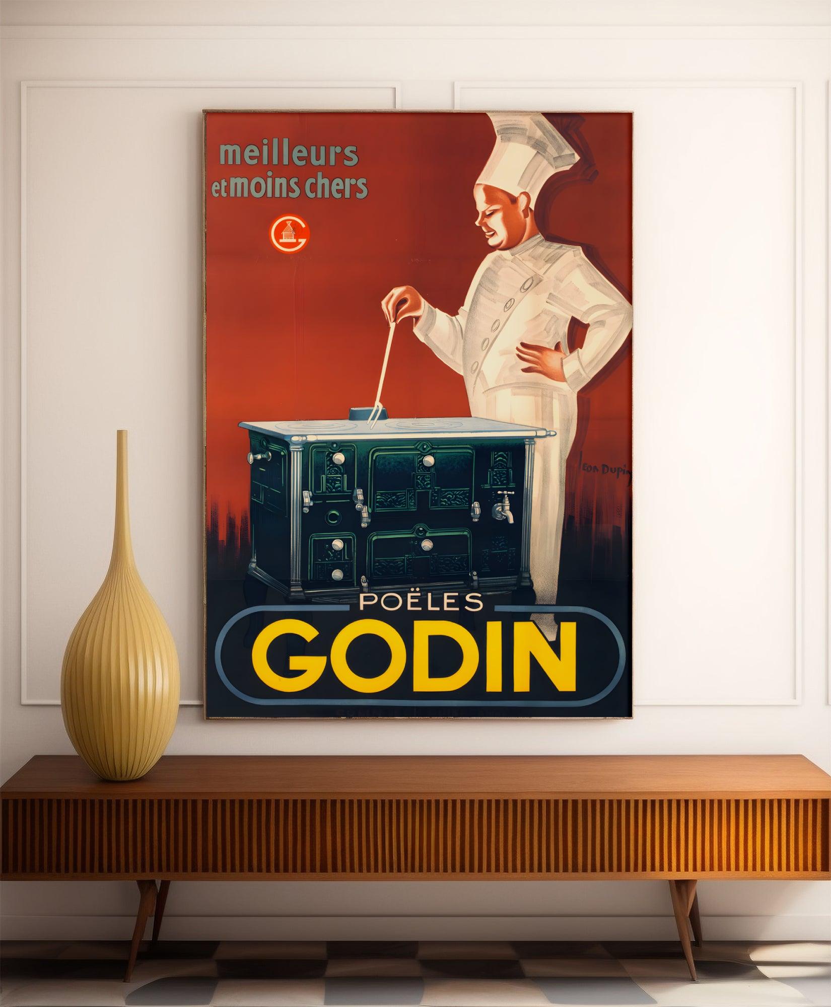 Affiche cuisine vintage "Poëles Godin" - Haute Définition - papier mat 230gr/m² - Poster Vintage