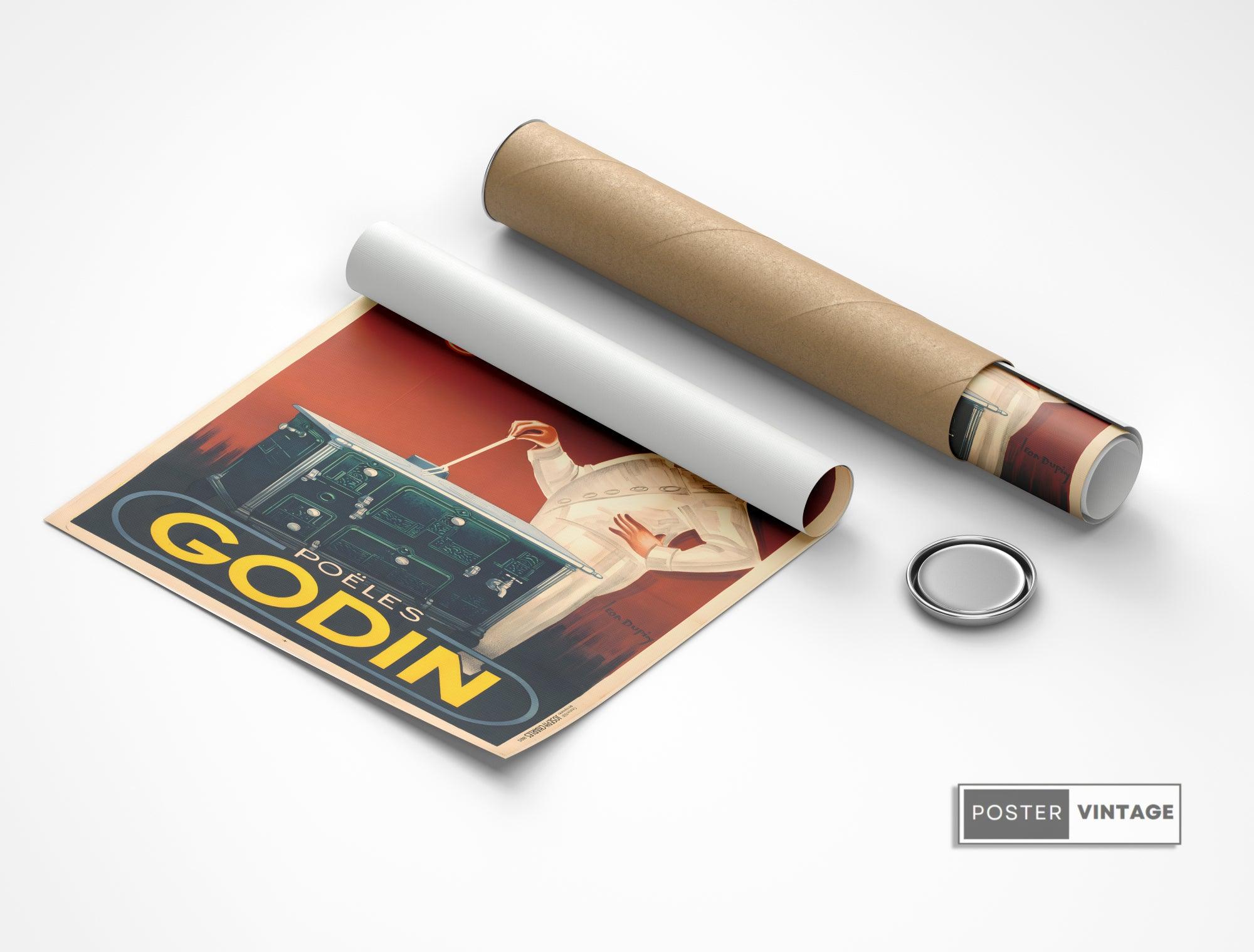 Affiche cuisine vintage "Poëles Godin" - Haute Définition - papier mat 230gr/m² - Poster Vintage