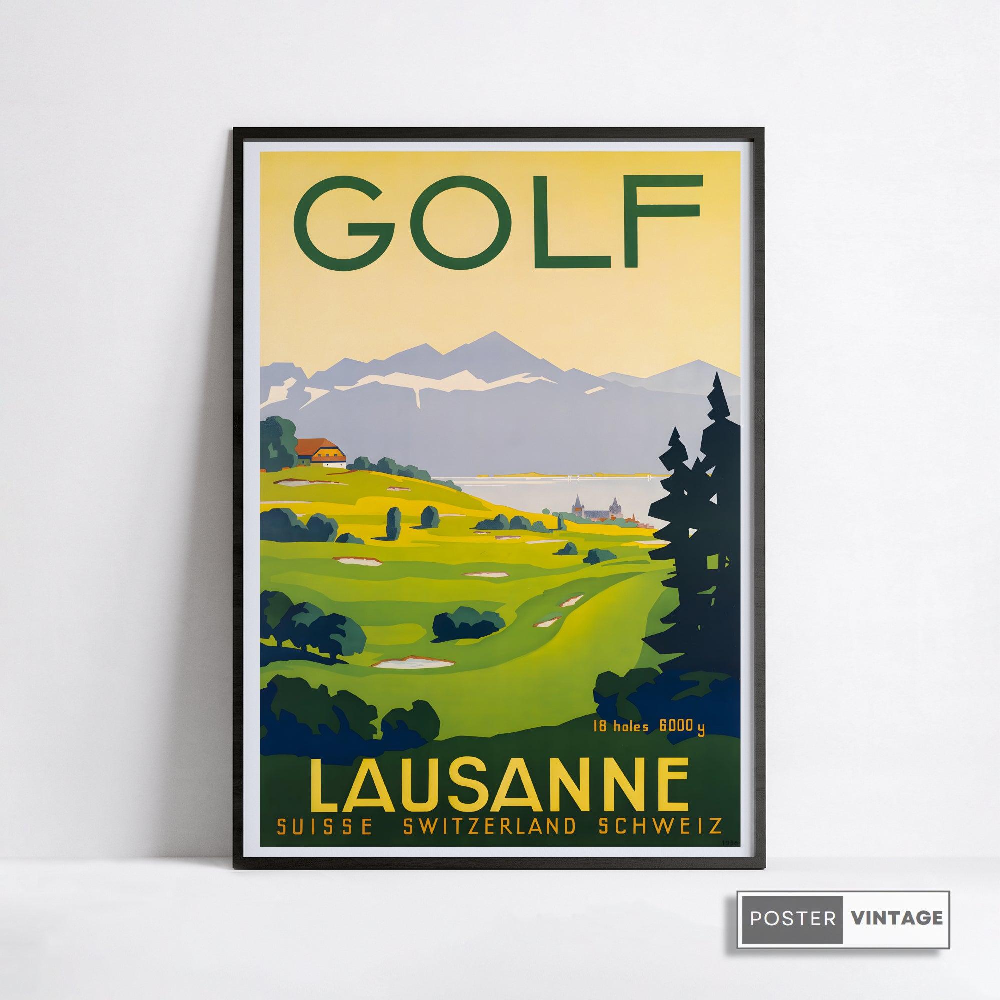 Affiche golf vintage "Lausane" - Art déco- Haute Définition - papier mat 230gr/m2 - Poster Vintage