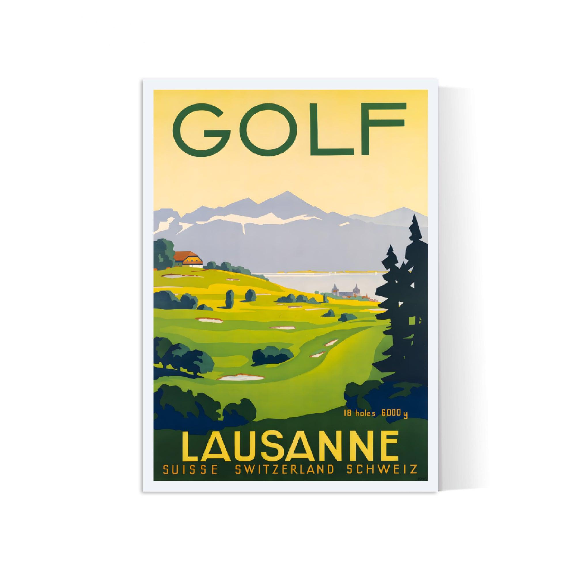 Affiche golf vintage "Lausane" - Art déco- Haute Définition - papier mat 230gr/m2 - Poster Vintage