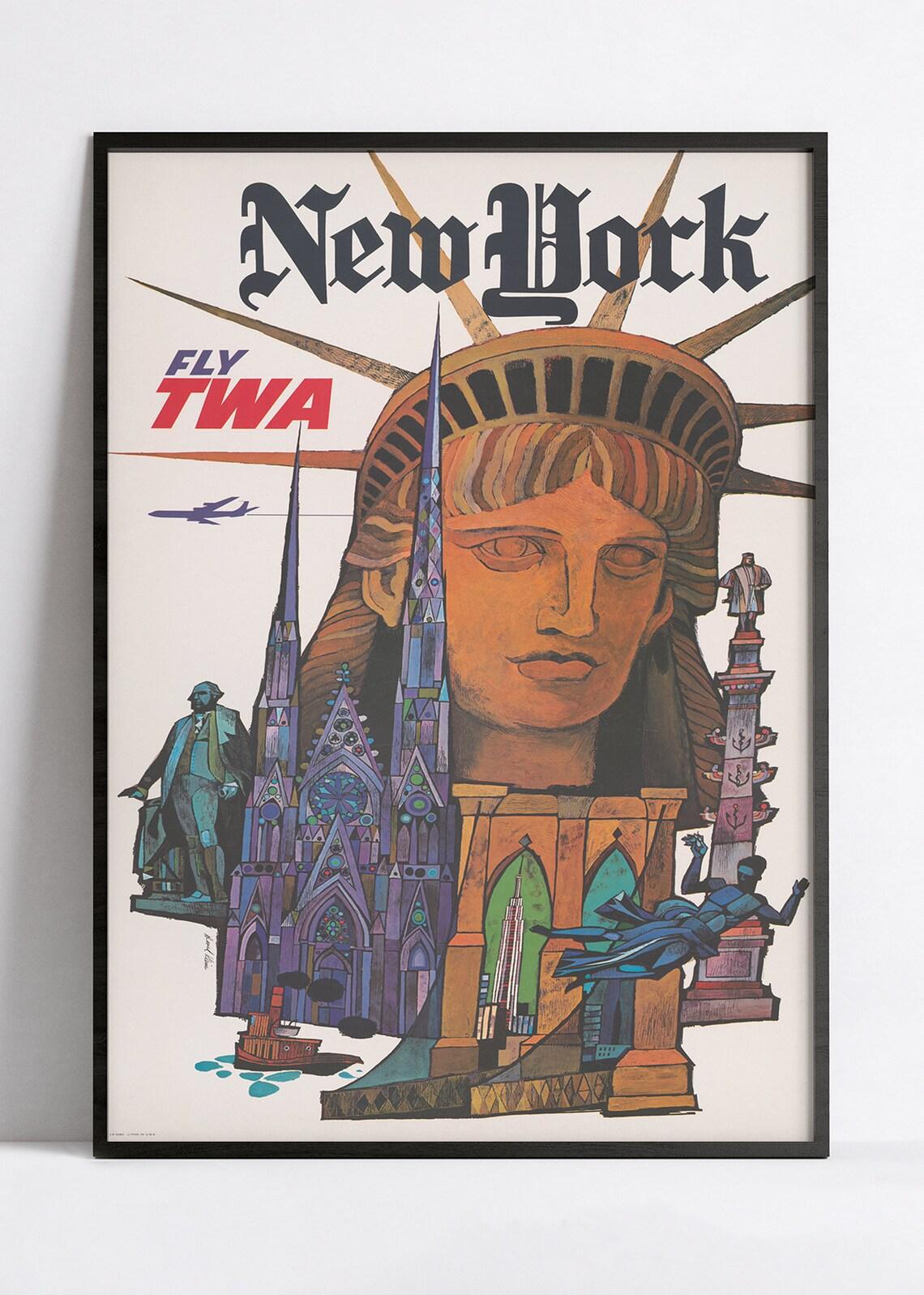 Affiche murale vintage "New York" - TWA - Haute Définition - papier mat 230gr/m² - Poster Vintage