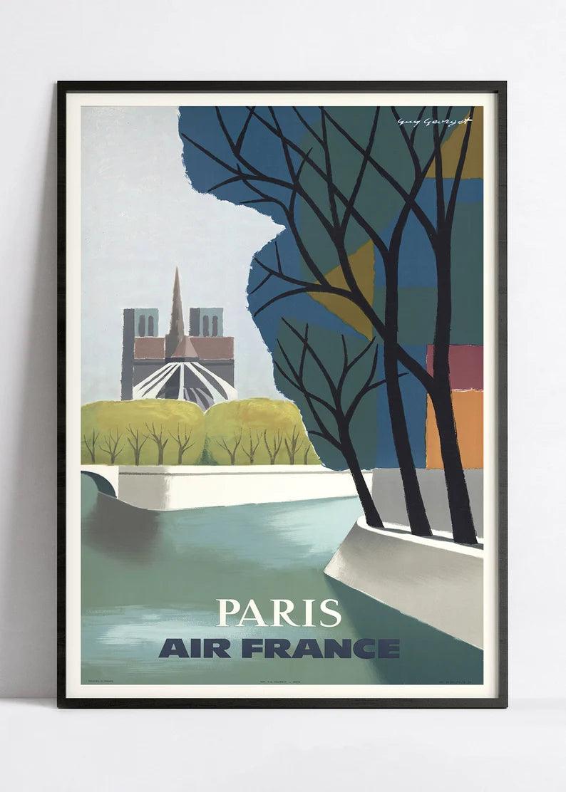 Affiche murale vintage "Paris" - Air France - Guy Georget - Haute Définition - papier mat 230gr/m² - Poster Vintage