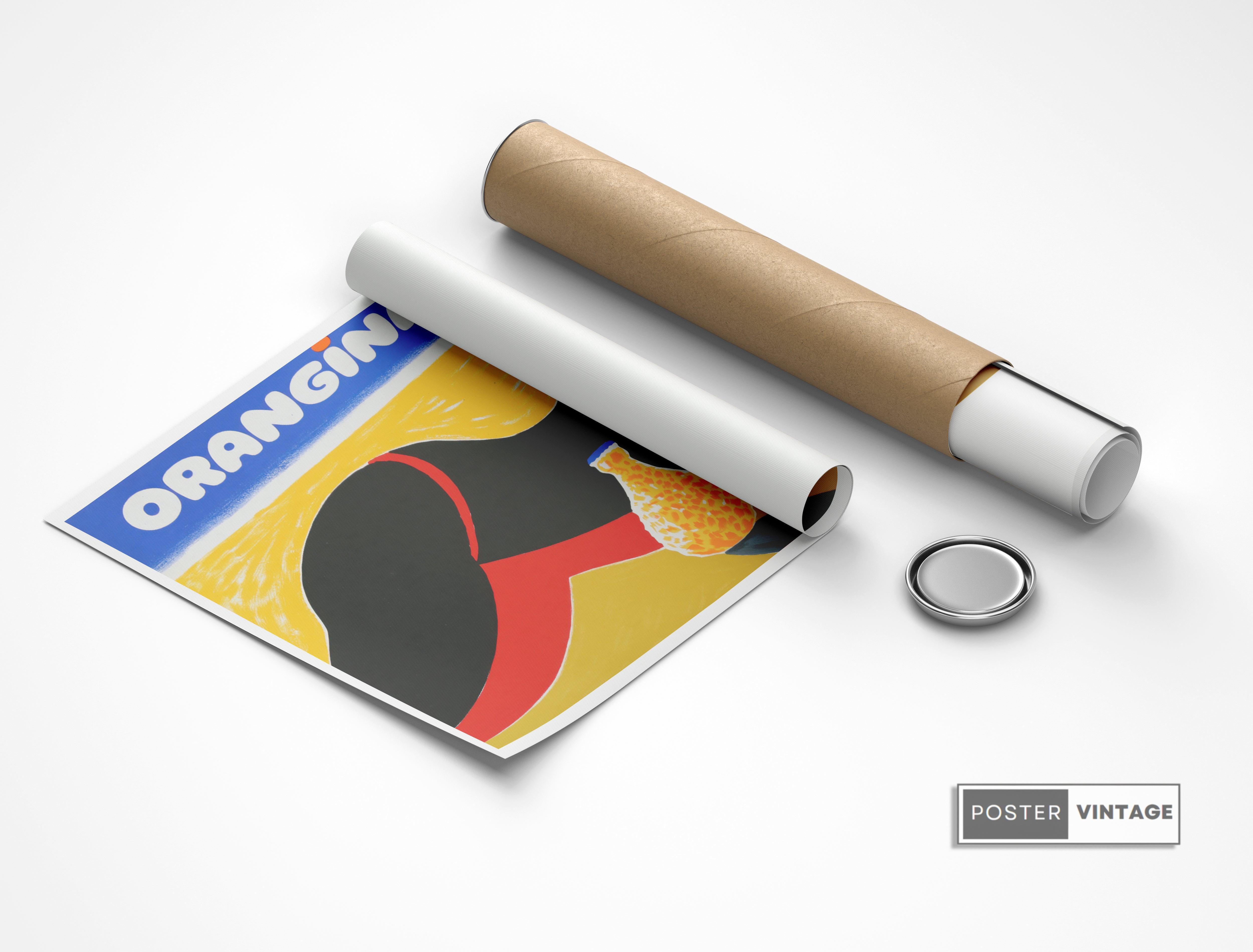 Affiche Orangina "Bronzette sur la plage " - Villemot - Haute Définition - papier mat 230gr/m² - Poster Vintage