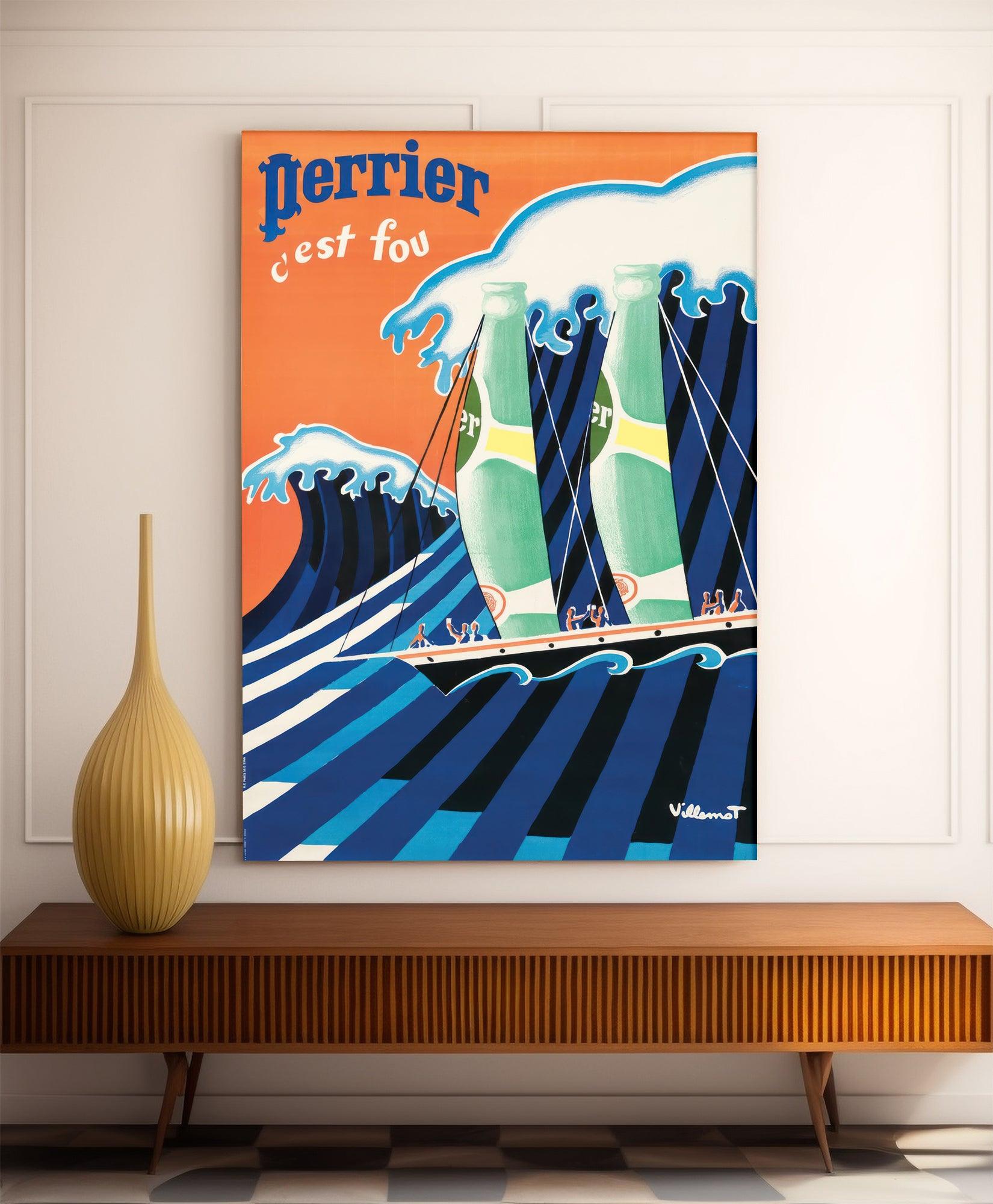 Affiche Perrier "Voiliers Perrier" - Villemot - Haute Définition - papier mat 230gr/m² - Poster Vintage