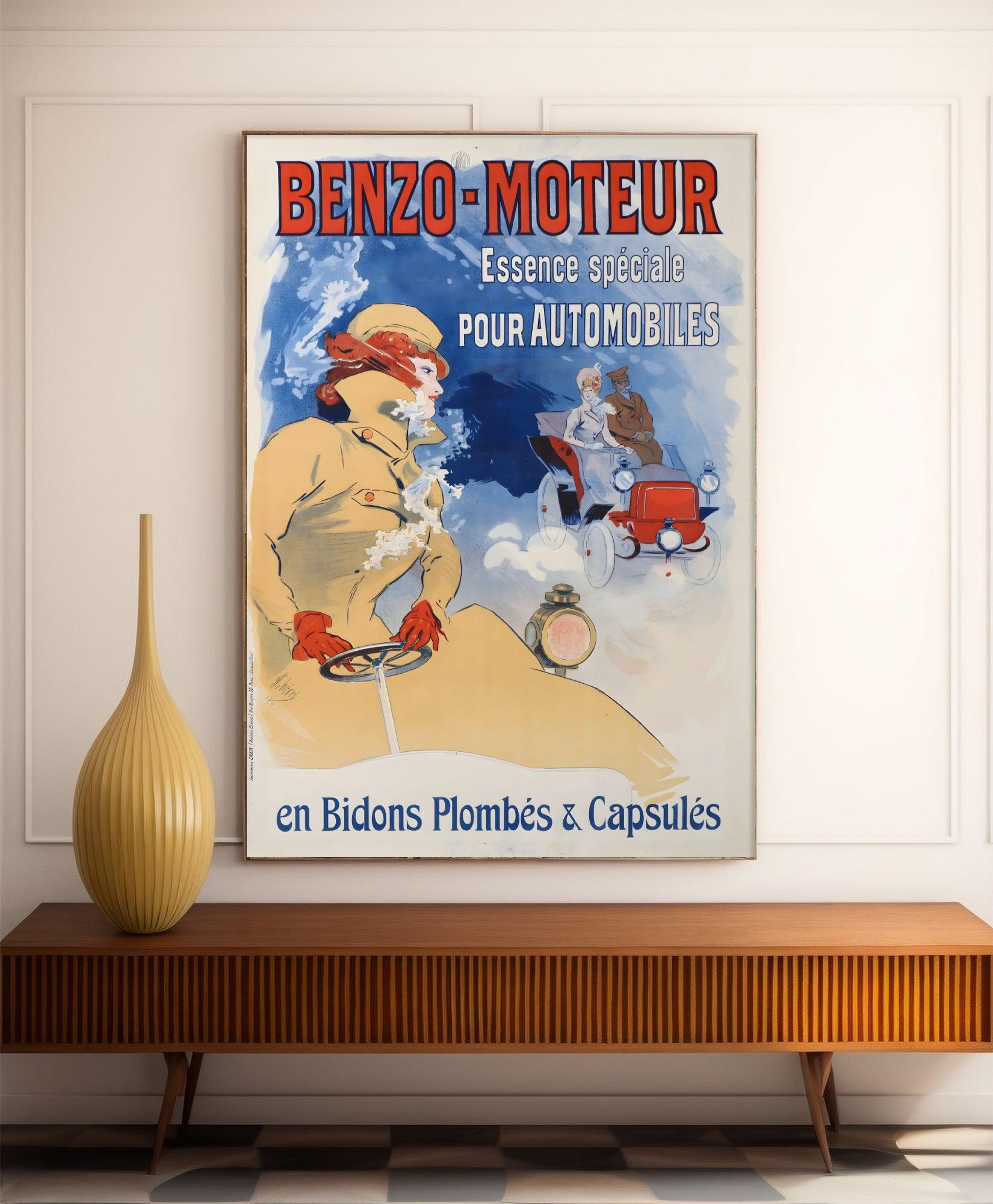 Affiche publicitaire vintage "Benzo Moteur" - Jules Cheret - Haute Définition - papier mat 230gr/m² - Poster Vintage