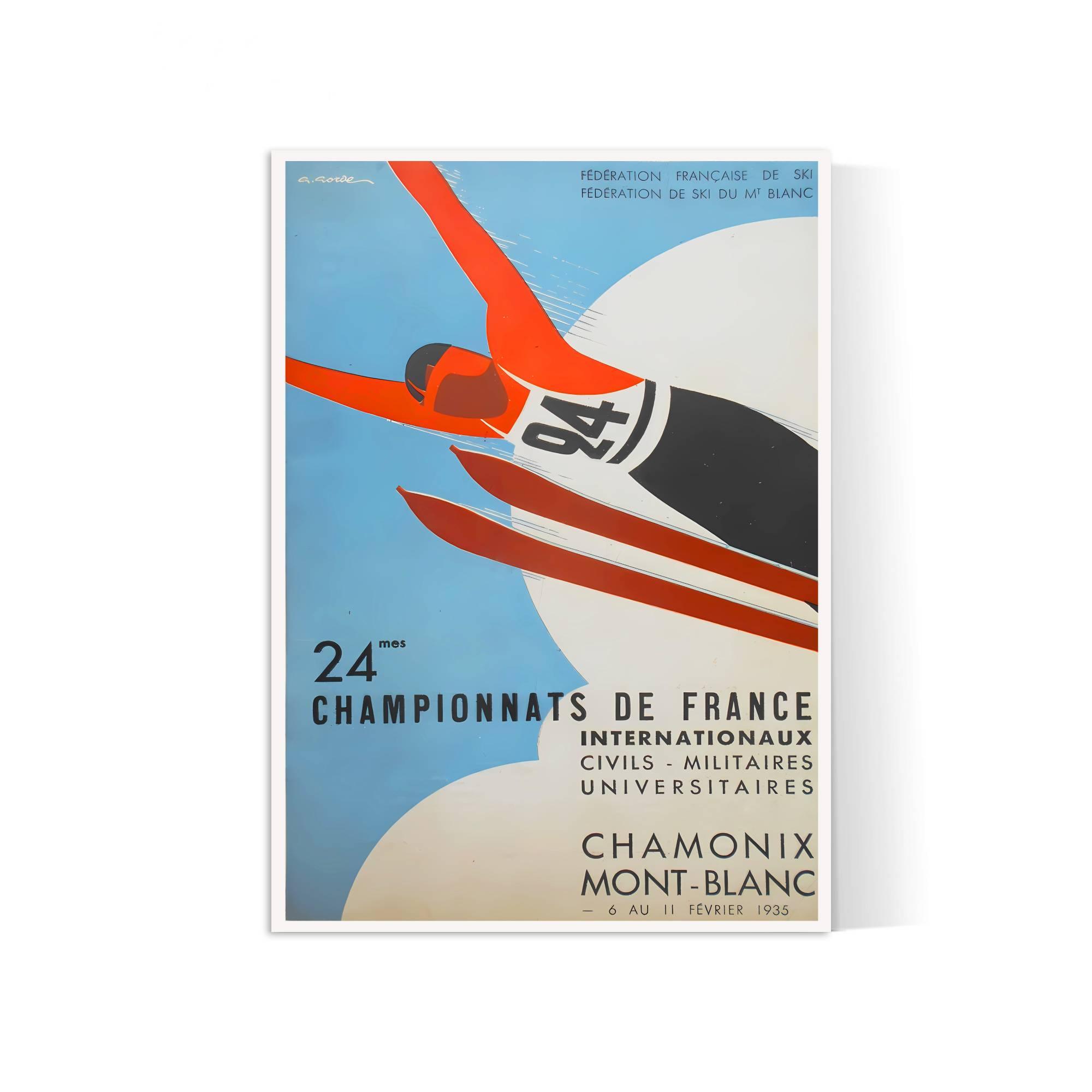 Affiche ski vintage "24ème Championnats de France 1935" - Haute Définition - papier mat 230gr/m² - Poster Vintage