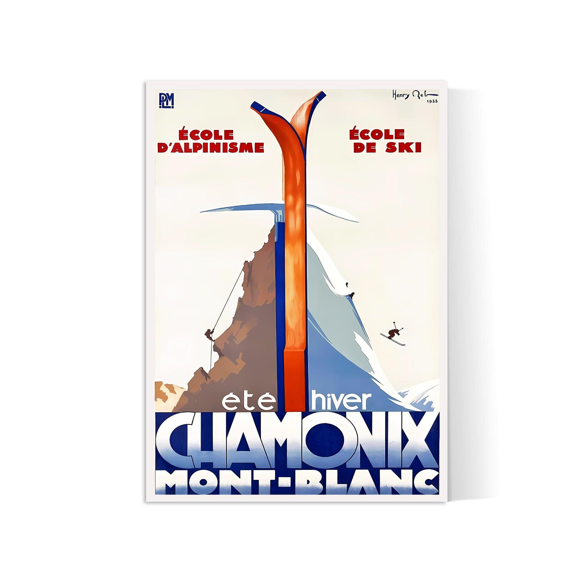 Affiche ski vintage "Chamonix Eté - Hiver" - Haute Définition - papier mat 230gr/m² - Poster Vintage
