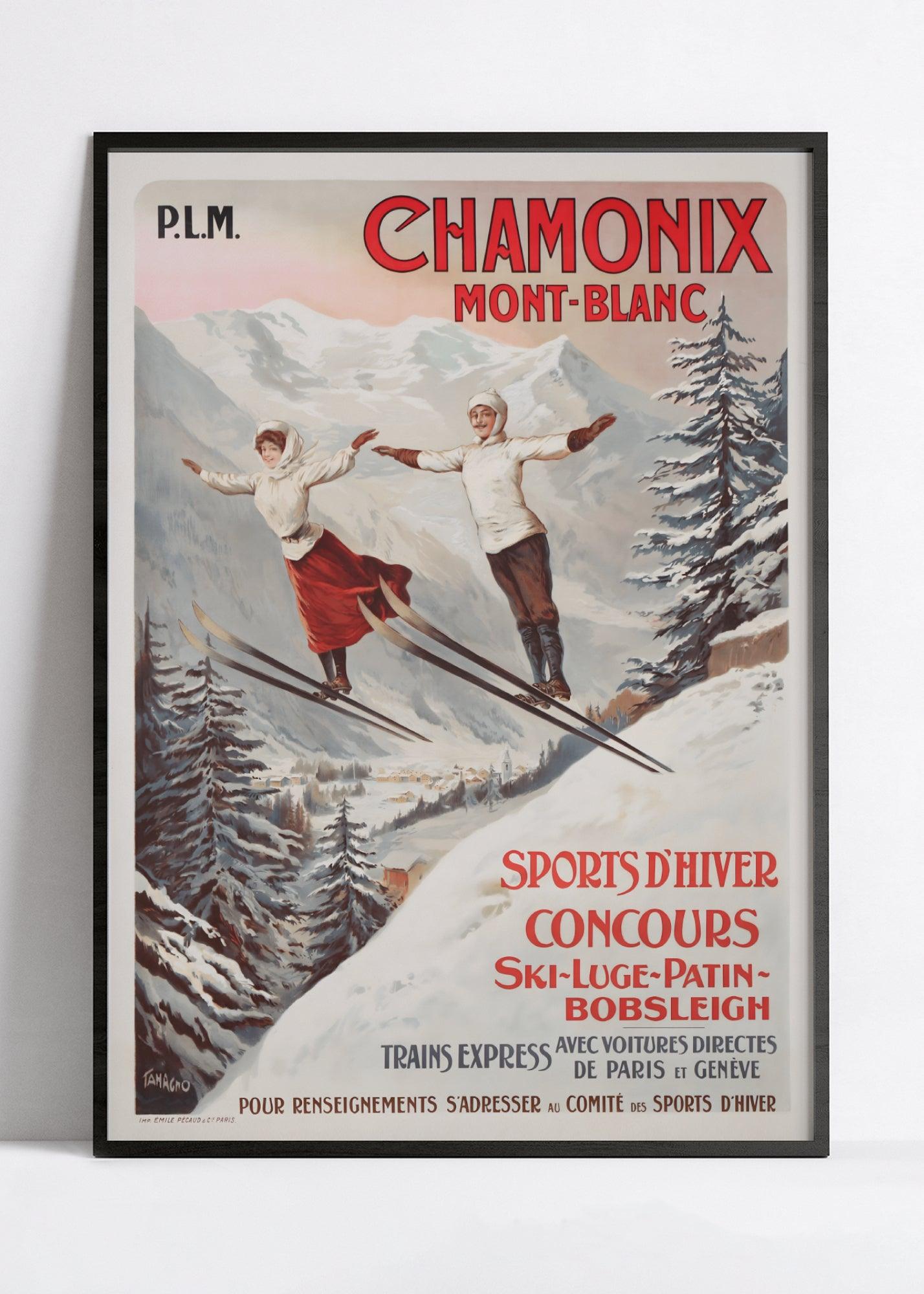 Affiche ski vintage "Chamonix - Mont Blanc" - Tamagno - Haute Définition - papier mat 230gr/m² - Poster Vintage