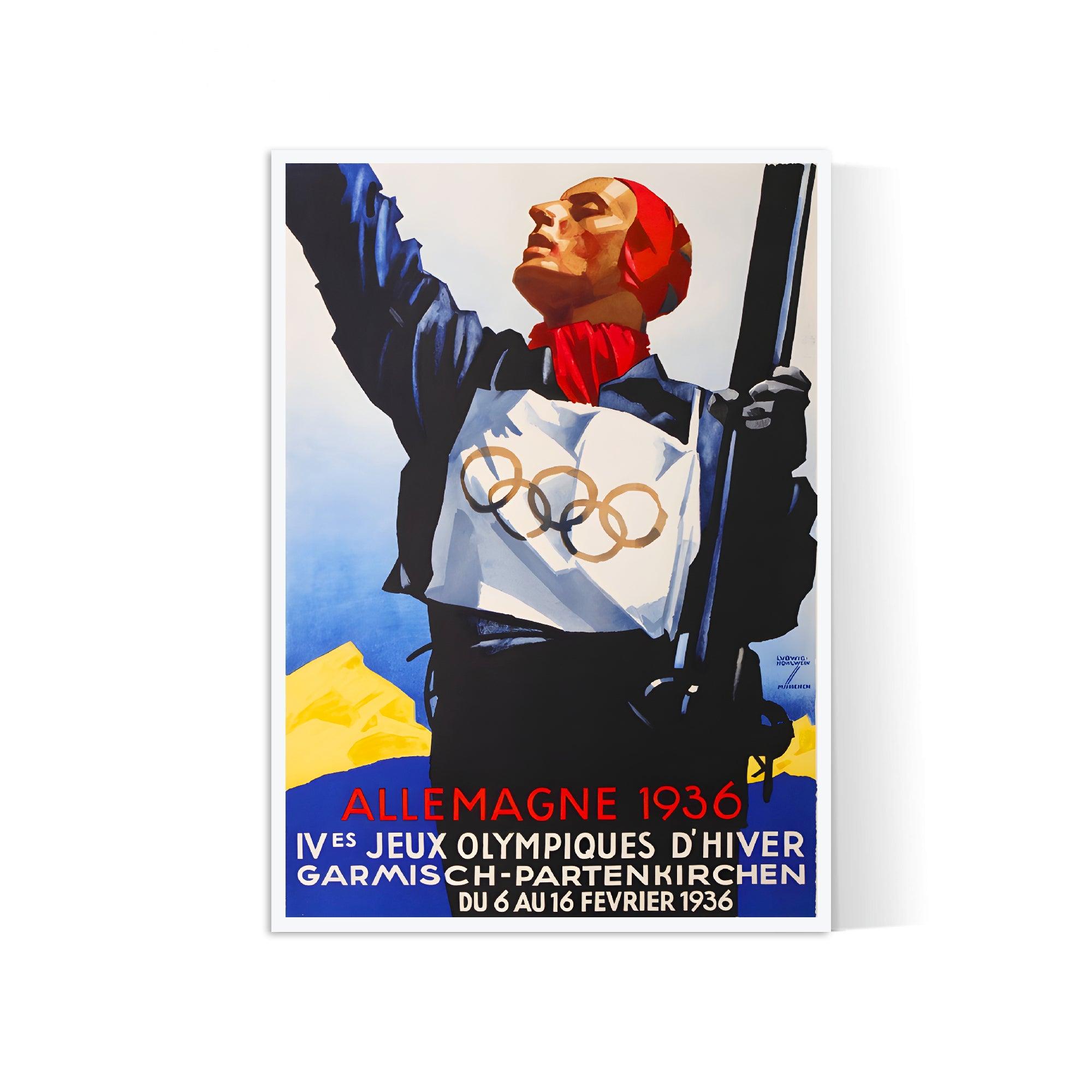 Affiche ski vintage "Jeux Olympiques d'Hiver 1936 - Allemagne" - Haute Définition - papier mat 230gr/m² - Poster Vintage