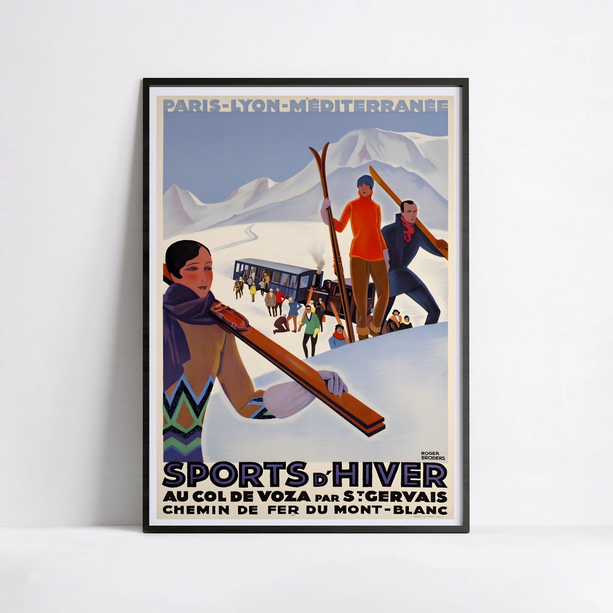Affiche ski vintage "Sports d'Hiver - Col de Voza" - Broders - Haute Définition - papier mat 230gr/m² - Poster Vintage