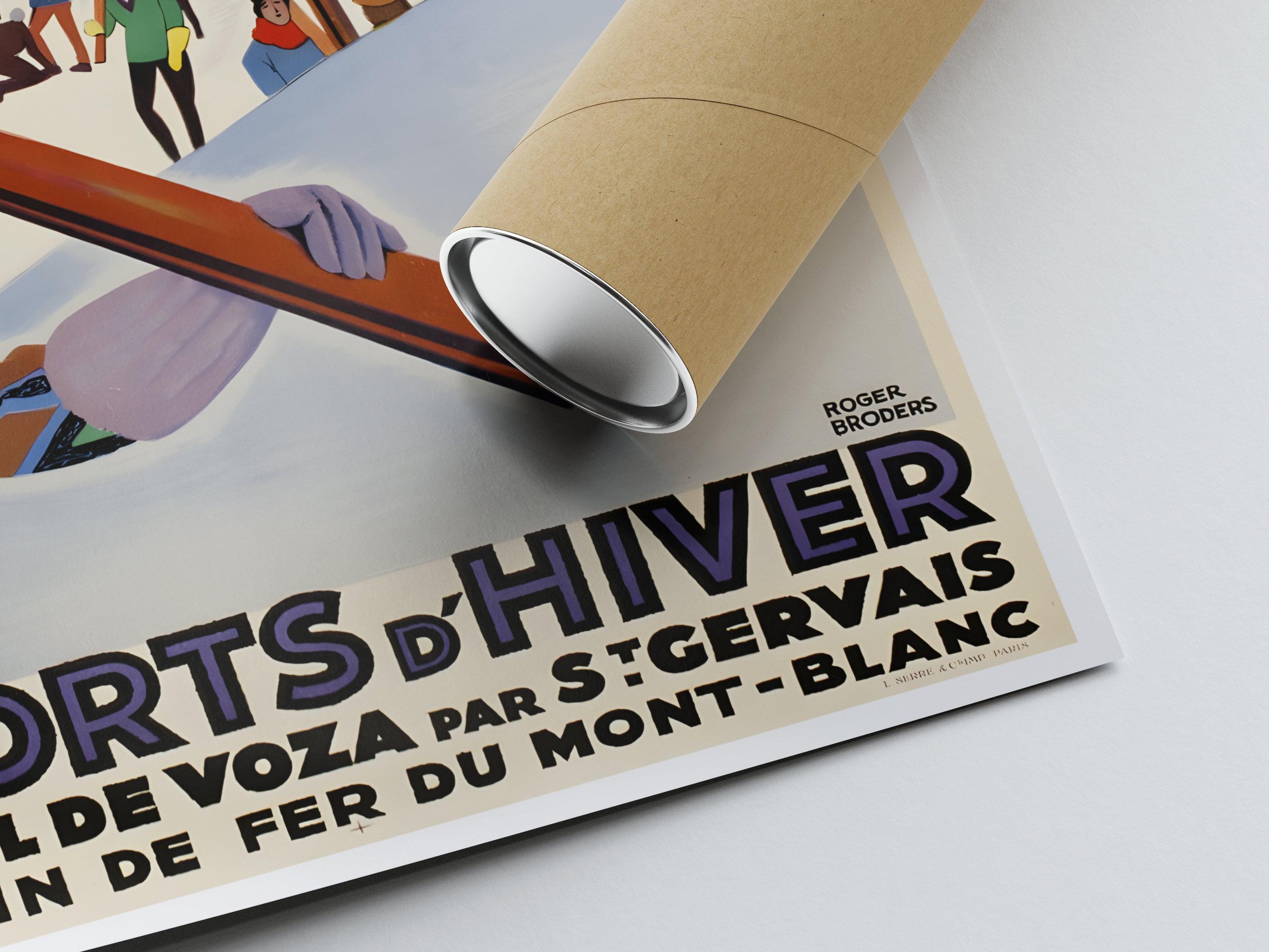 Affiche ski vintage "Sports d'Hiver - Col de Voza" - Broders - Haute Définition - papier mat 230gr/m² - Poster Vintage