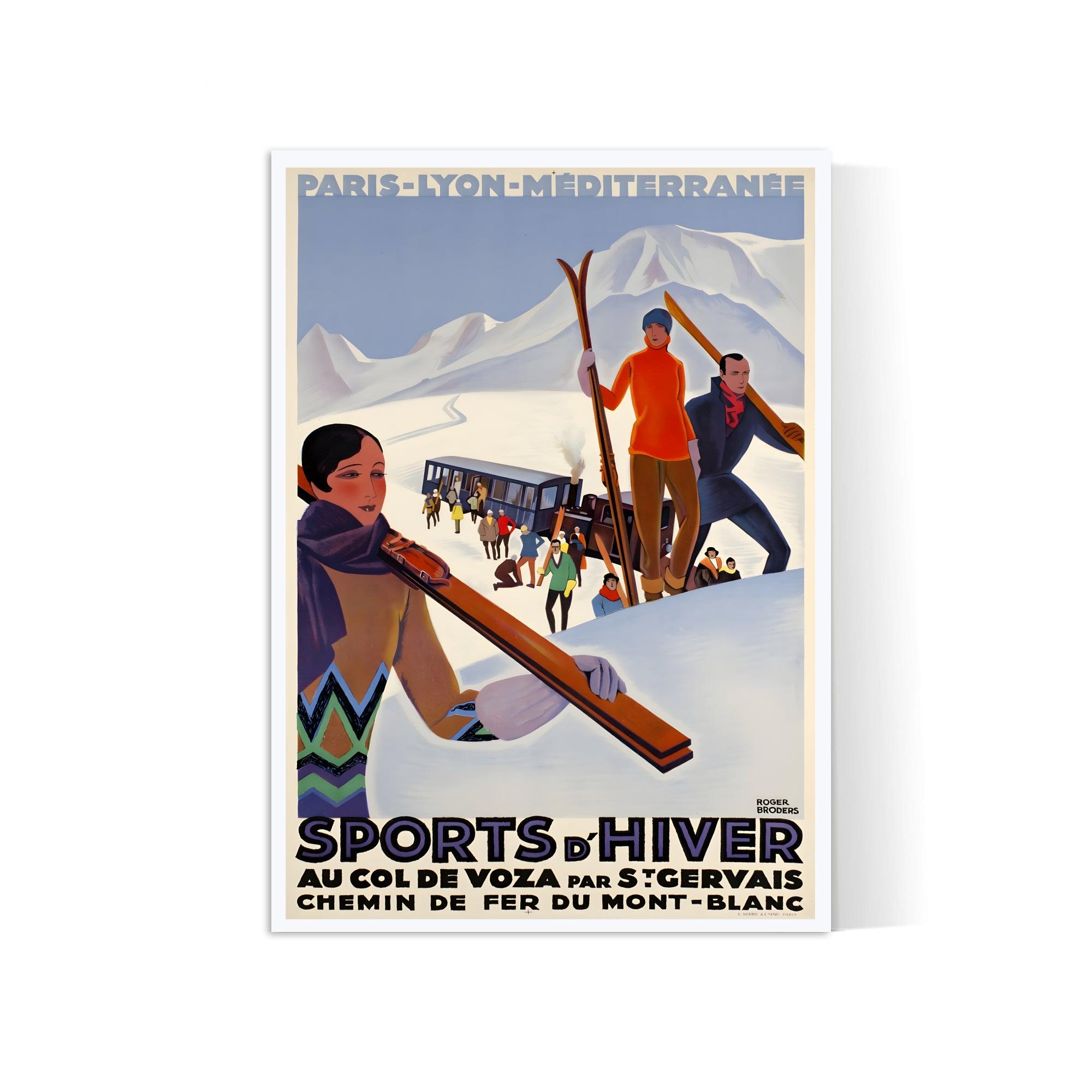 Affiche ski vintage "Sports d'Hiver - Col de Voza" - Broders - Haute Définition - papier mat 230gr/m² - Poster Vintage