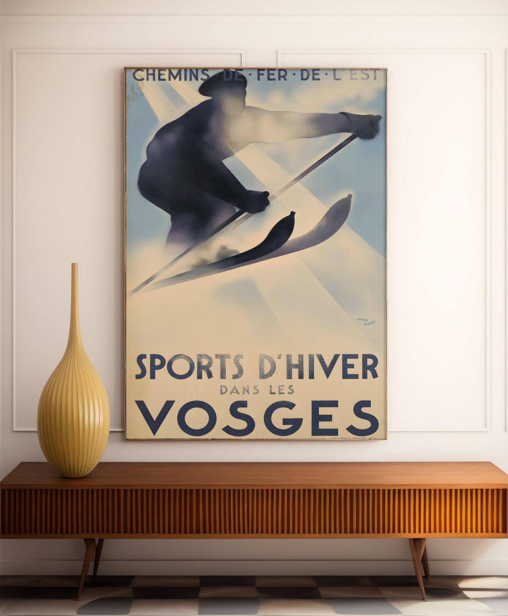 Affiche ski vintage "Sports d'Hiver dans les Vosges" - Haute Définition - papier mat 230gr/m² - Poster Vintage