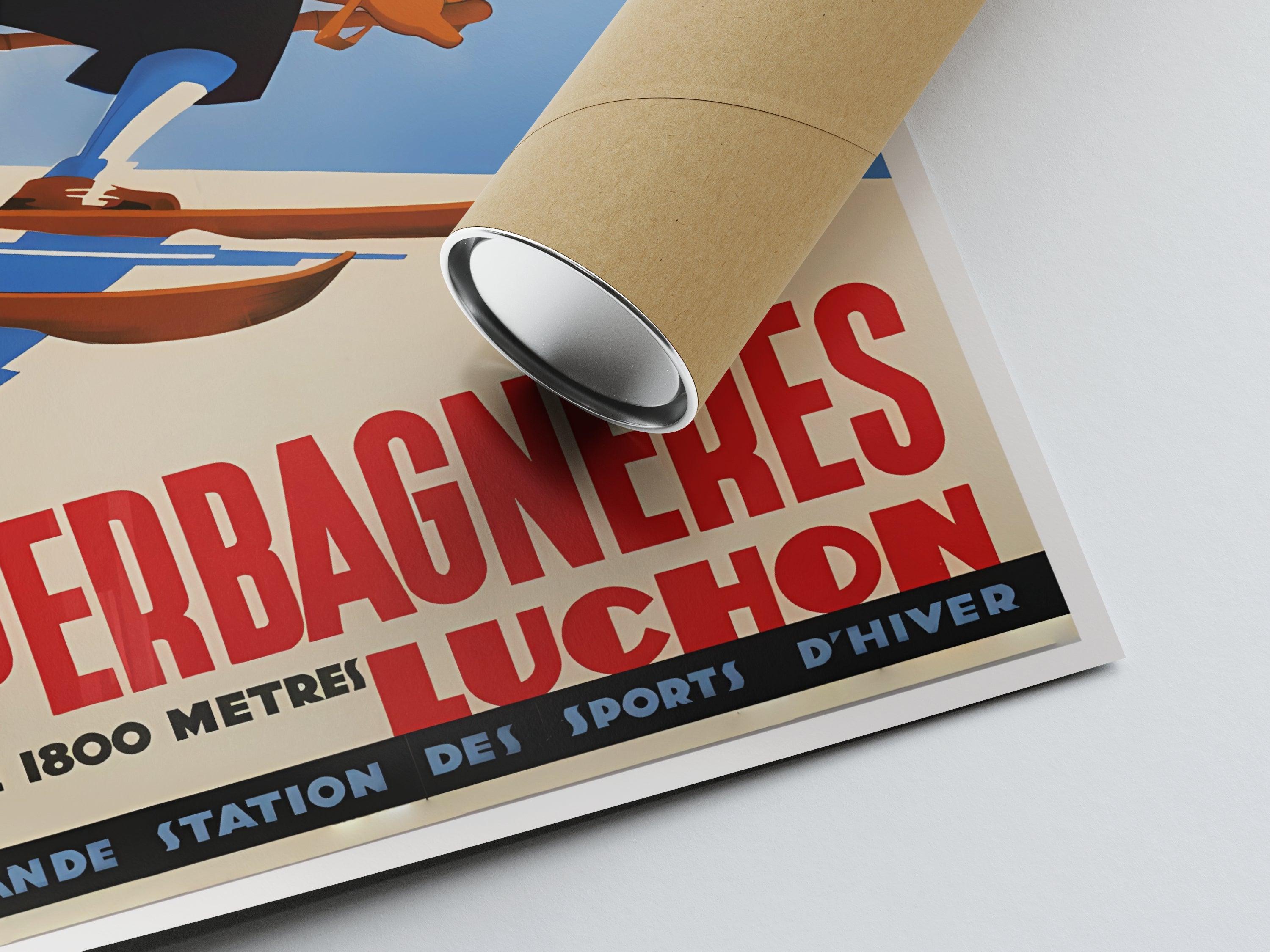 Affiche ski vintage "Suerbagnères - Luchon" - Haute Définition - papier mat 230gr/m² - Poster Vintage