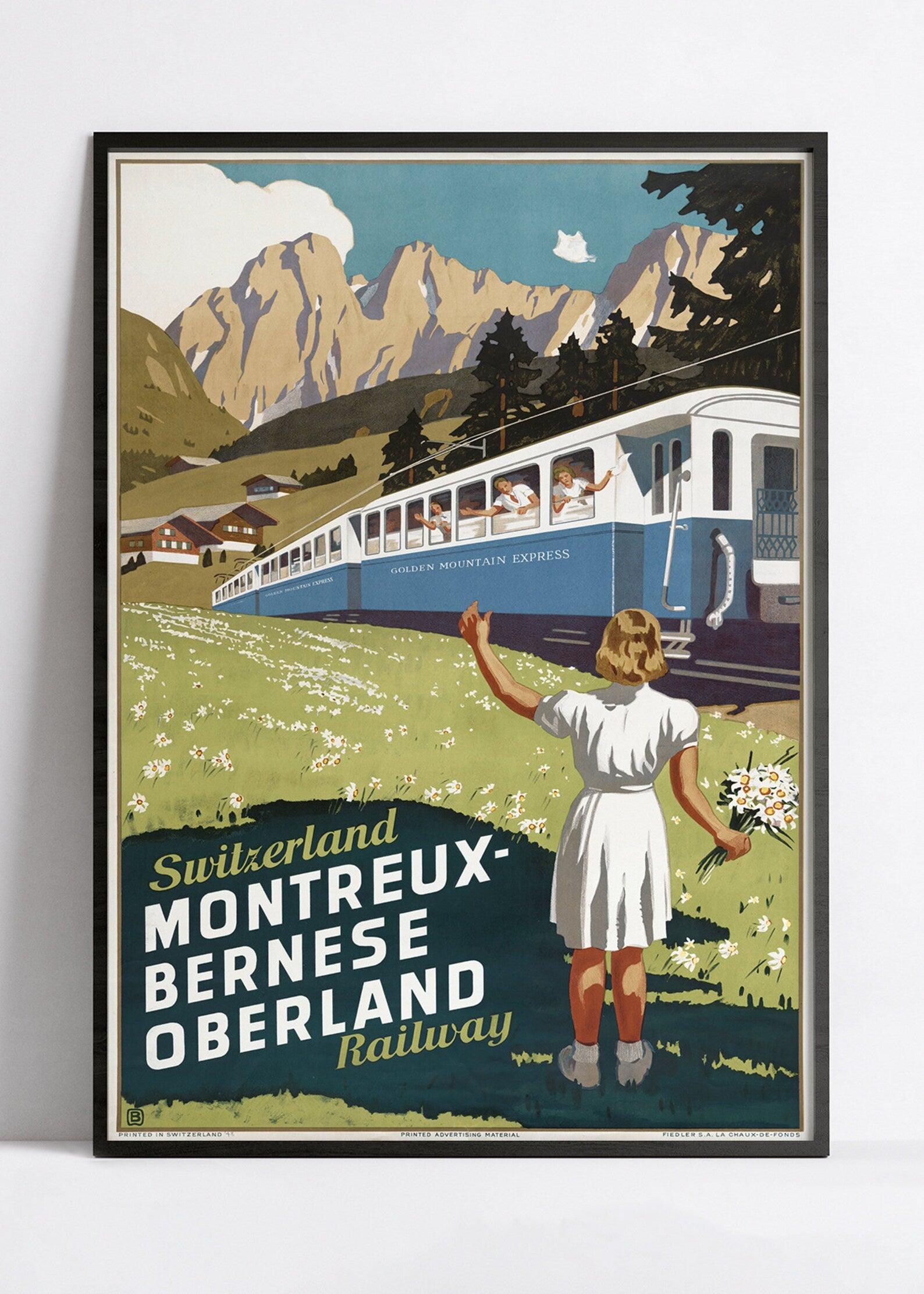 Affiche train vintage "Montreux-Bernese Oberland Rail Way"- Otto Baumberger- Haute Définition - papier mat 230gr/m² - Poster Vintage