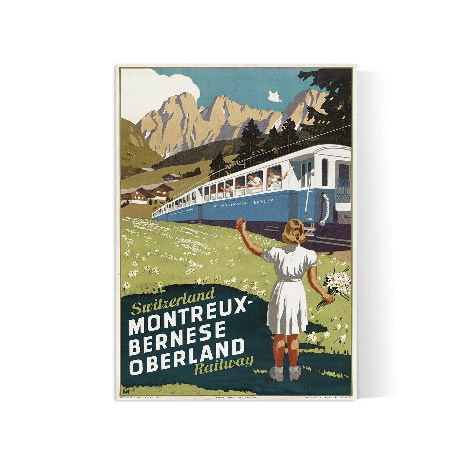 Affiche train vintage "Montreux-Bernese Oberland Rail Way"- Otto Baumberger- Haute Définition - papier mat 230gr/m² - Poster Vintage