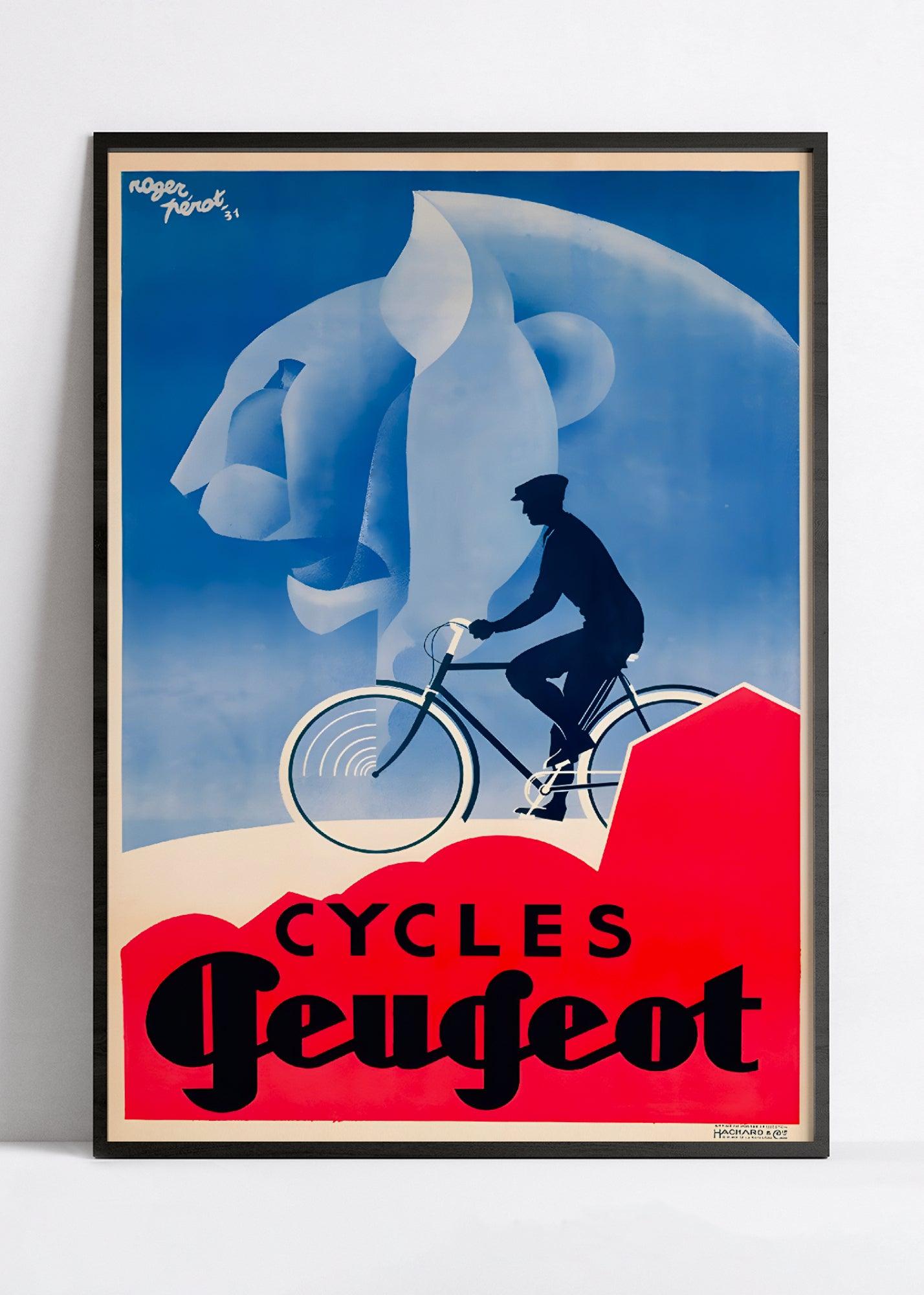 Affiche velo vintage "Cycles Peugeot" - Roger Pérot - Haute Définition - papier mat 230gr/m² - Poster Vintage