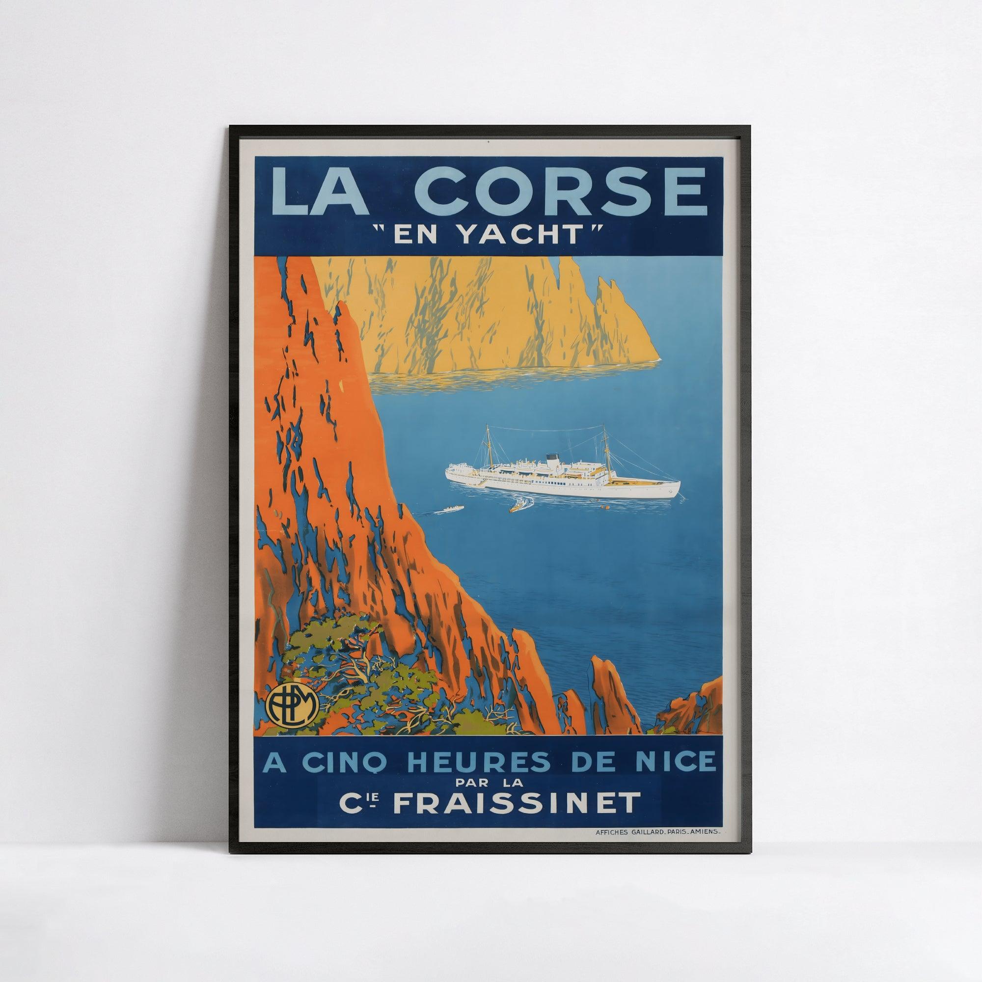 Affiche ville vintage "La Corse en yacht" - Sandy Hook- Haute Définition - papier mat 230gr/m² - Poster Vintage