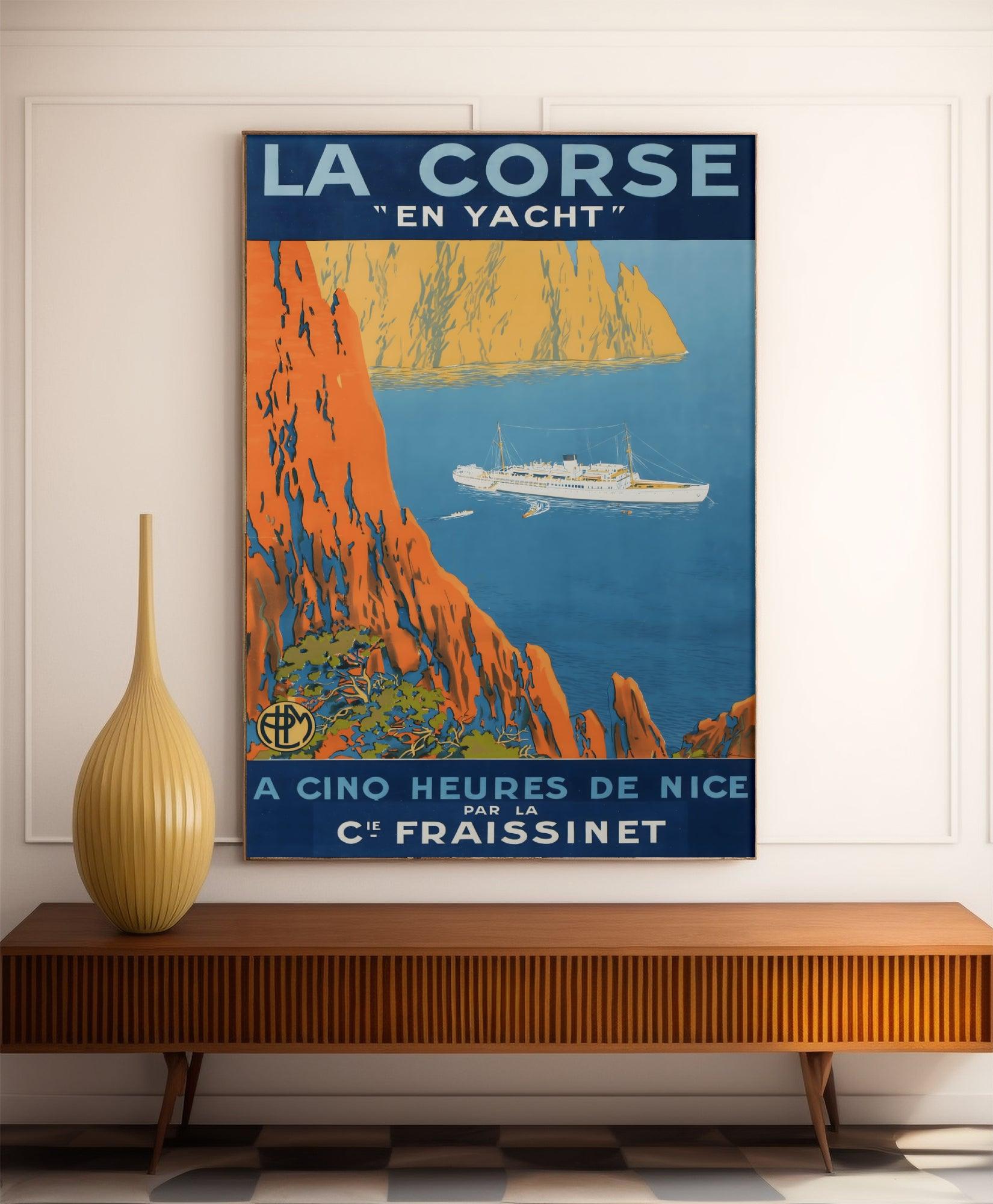 Affiche ville vintage "La Corse en yacht" - Sandy Hook- Haute Définition - papier mat 230gr/m² - Poster Vintage
