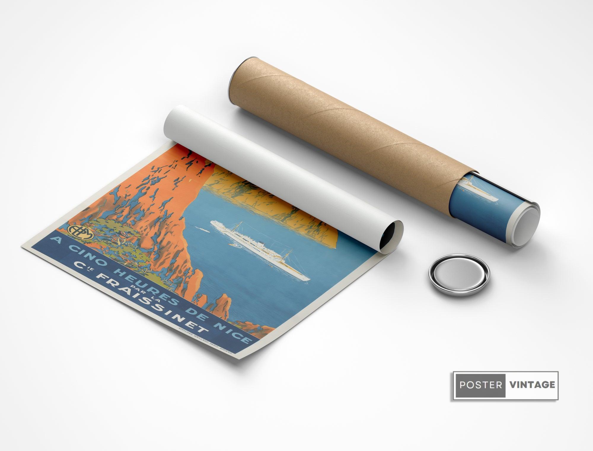Affiche ville vintage "La Corse en yacht" - Sandy Hook- Haute Définition - papier mat 230gr/m² - Poster Vintage