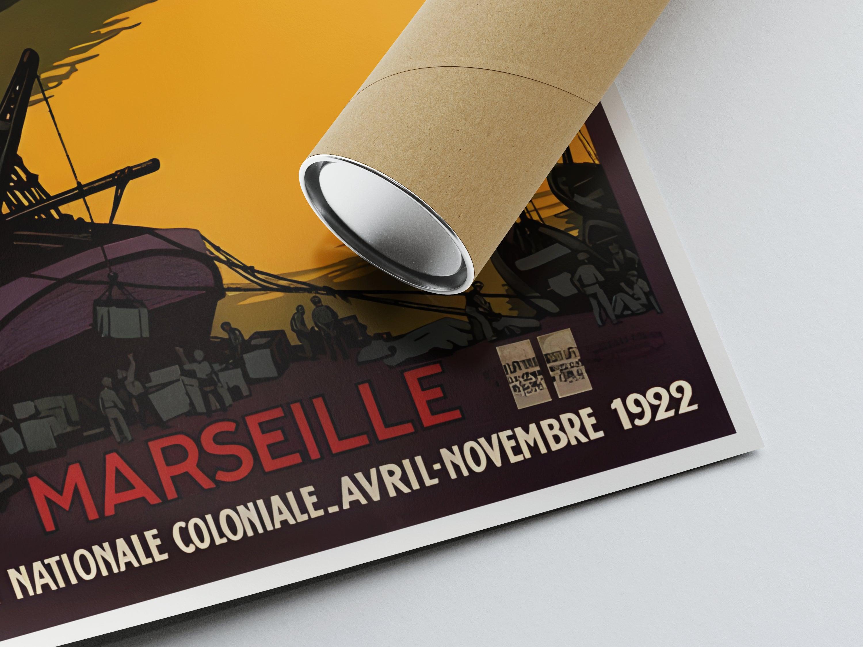 Affiche ville vintage "Marseille - exposition coloniale 1922" - Roger Broders - Haute Définition - papier mat 230gr/m² - Poster Vintage